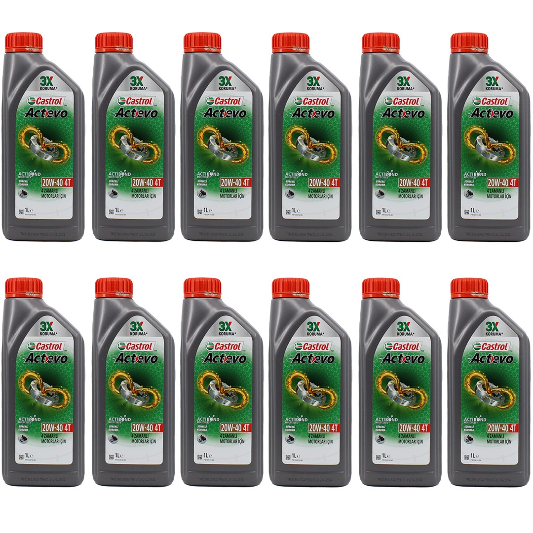 Castrol Actevo 20W40 4T 1 Lt 4 Zamanlı Motosiklet Yağı (12 Adet)