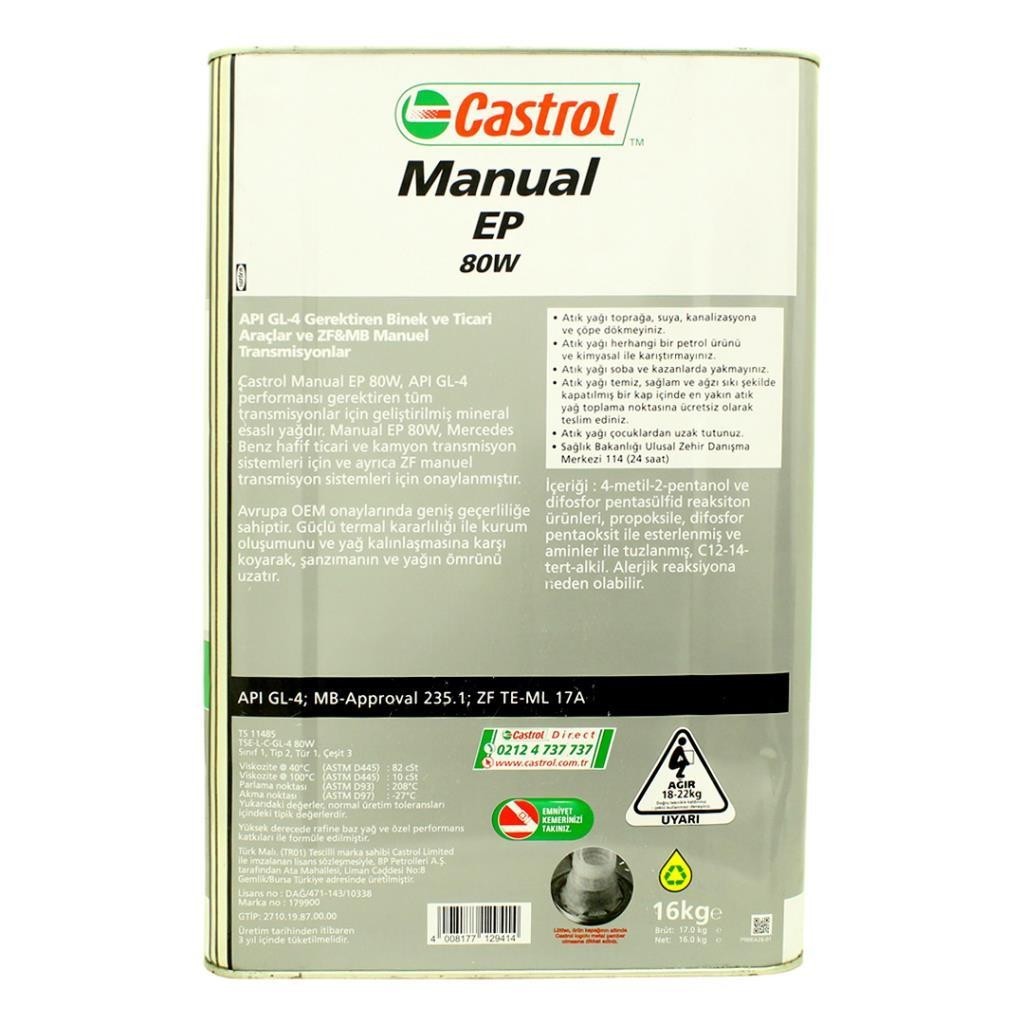 Castrol Manual EP 80W 16 Kg GL-4 Manuel Şanzıman Yağı