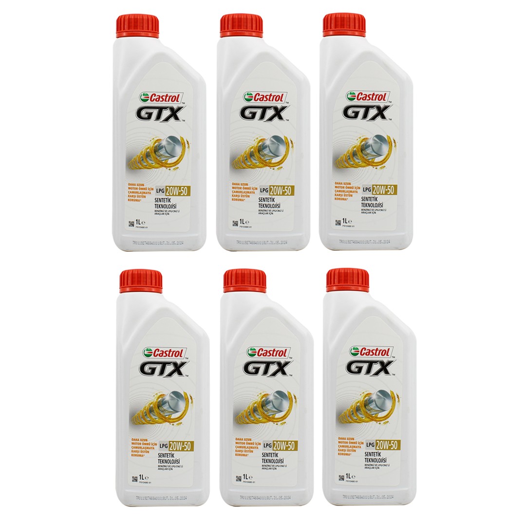 Castrol GTX LPG 20W50 1 Lt Motor Yağı (6 Adet)