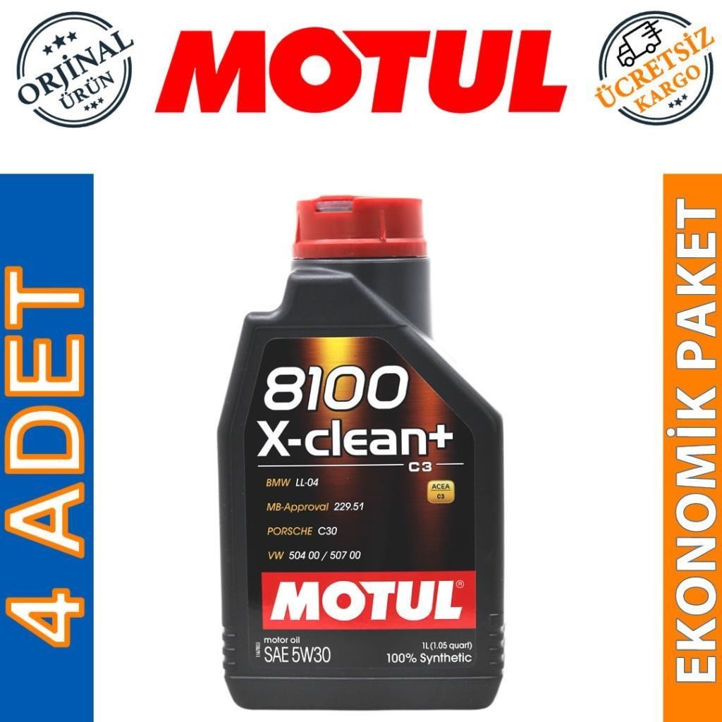 Motul 8100 X-Clean+ 5W30 1 Lt Tam Sentetik Motor Yağı (4 Adet)