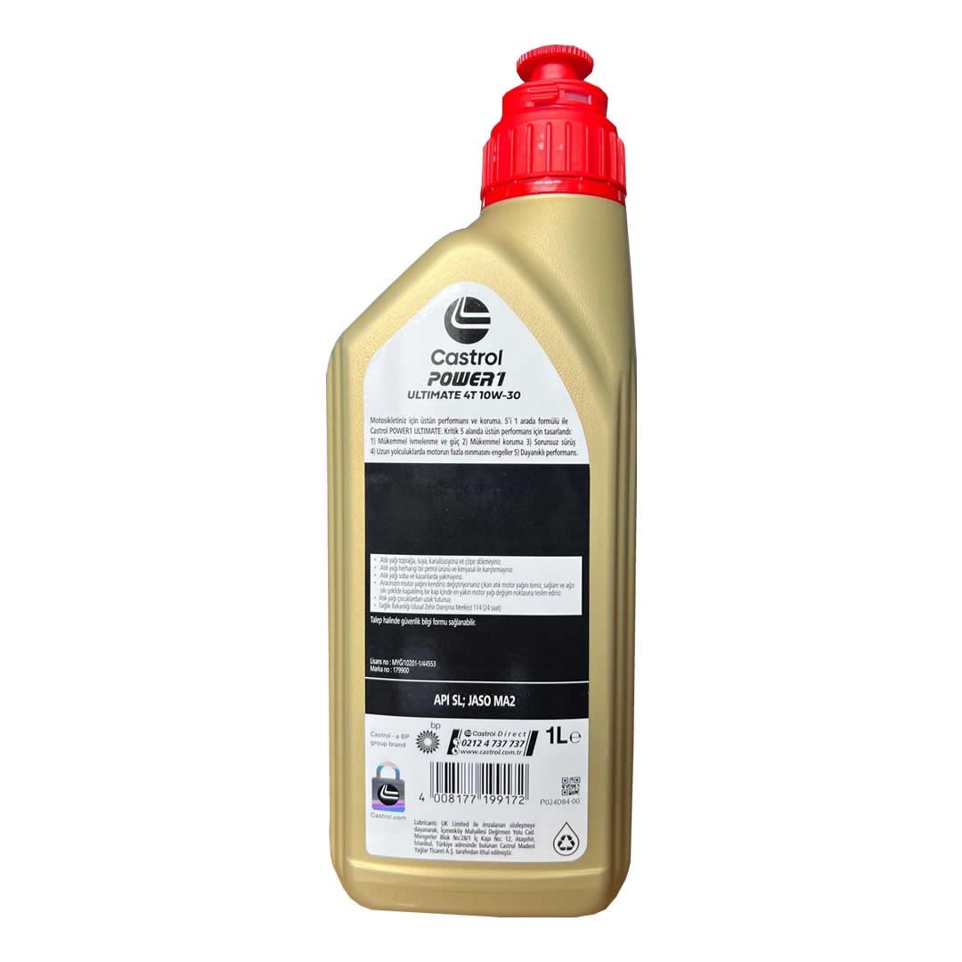 Castrol Power 1 Ultimate 4T 10W30 1 Lt 4 Zamanlı Motosiklet Yağı