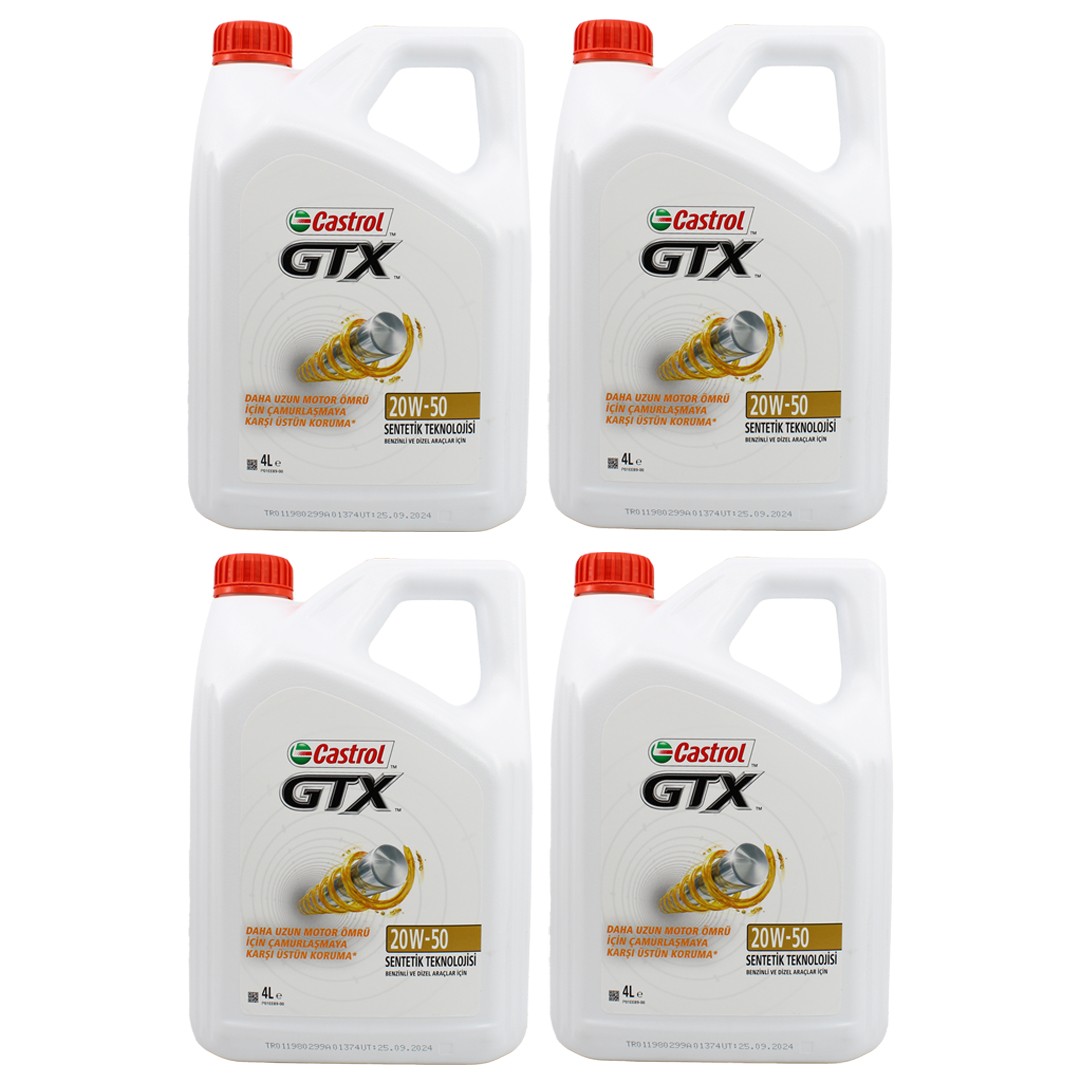 Castrol GTX 20W50 4 Lt Sentetik Motor Yağı (4 Adet)