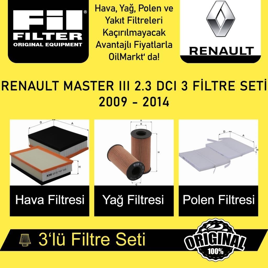 Renault Master III 2.3 DCI (2009 - 14) 3'lü Fil Filtre Seti