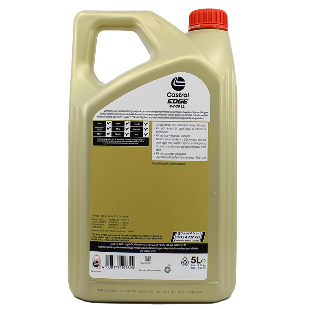 Castrol Edge 5W30 LL 5 Lt Partiküllü Motor Yağı Fiyatı