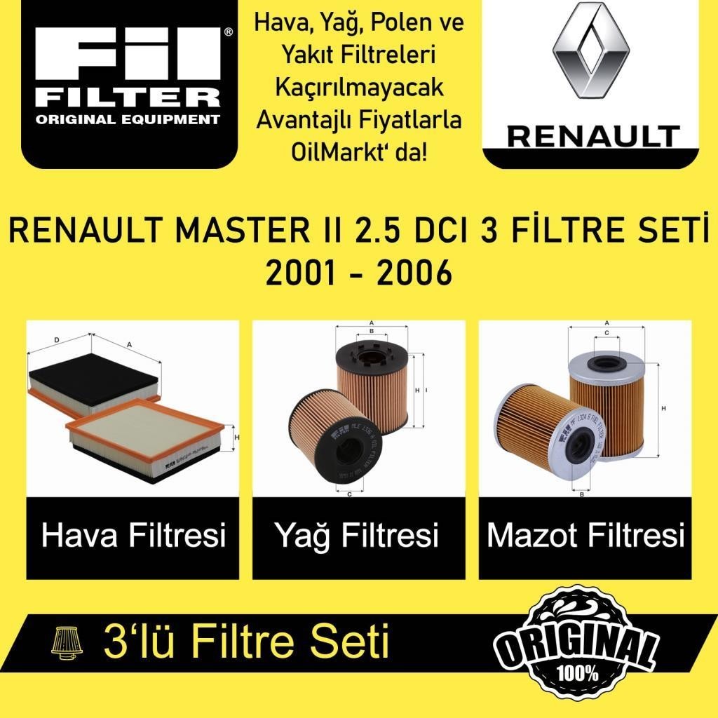 Renault Master II 2.5 DCI (2001 - 06) 3'lü Fil Filtre Seti