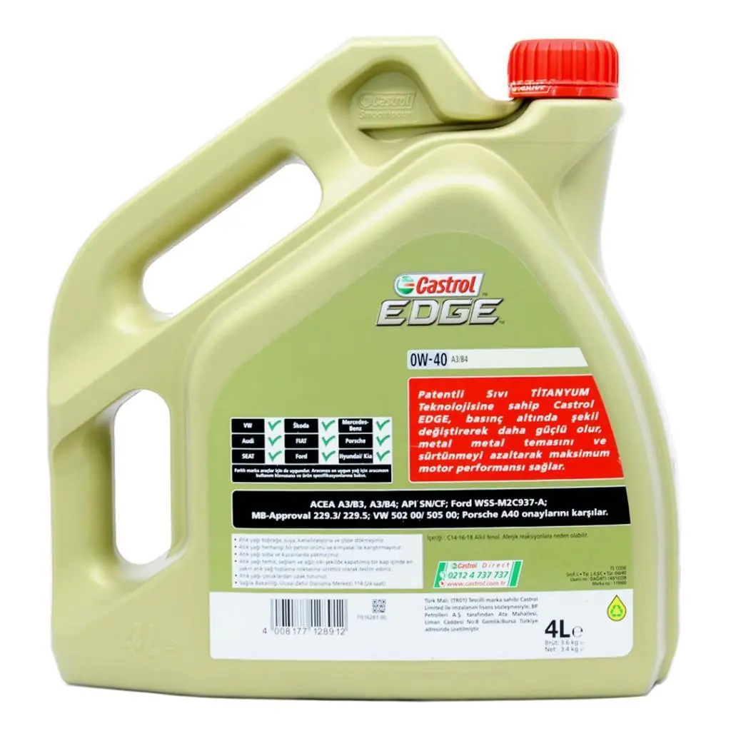 Castrol Edge 0W40 4 Lt Tam Sentetik Motor Yağı Fiyatı