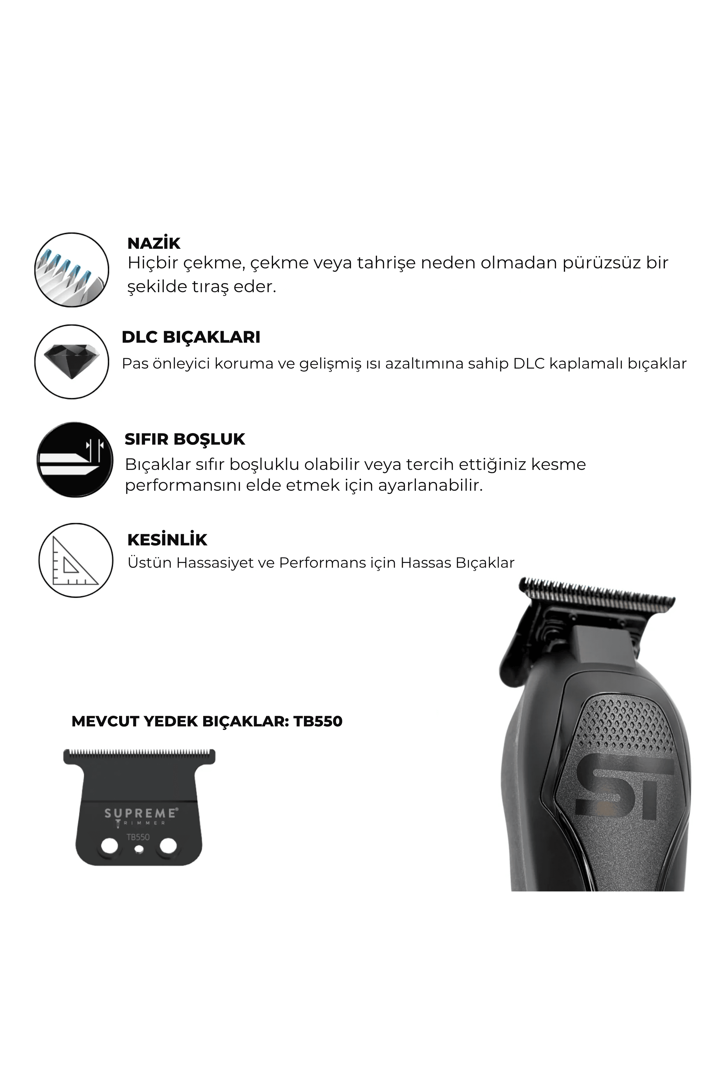 Supreme Trimmer DARKSTAR 72 Trimmer – 12.000 RPM Vektör Motor, DLC T-Blade (T3550), 3 Saat Kablosuz, Hafif & Ultra Sessiz
