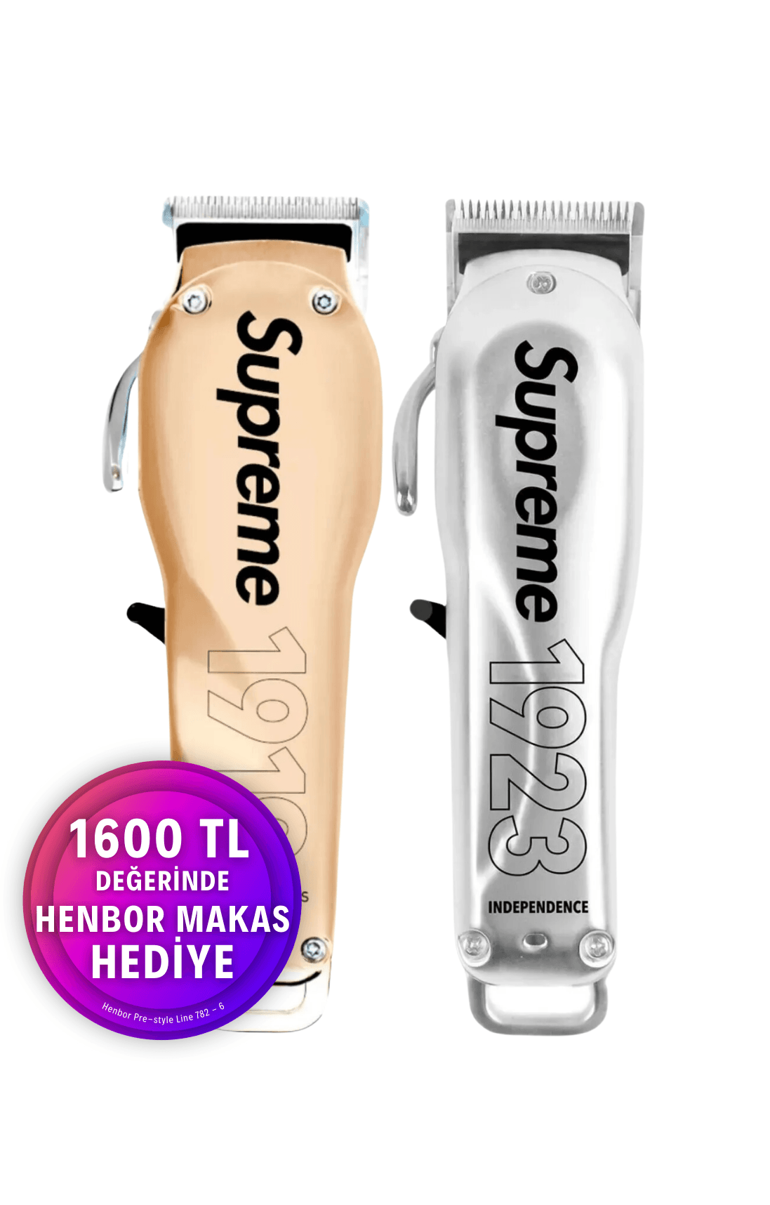 Supreme 1919 King Cordless & 1923 Independence Kablosuz Saç Sakal Kesim ve Tasarım Makinesi | Çok Güçlü Tıraş Makinesi - gumus ve altın