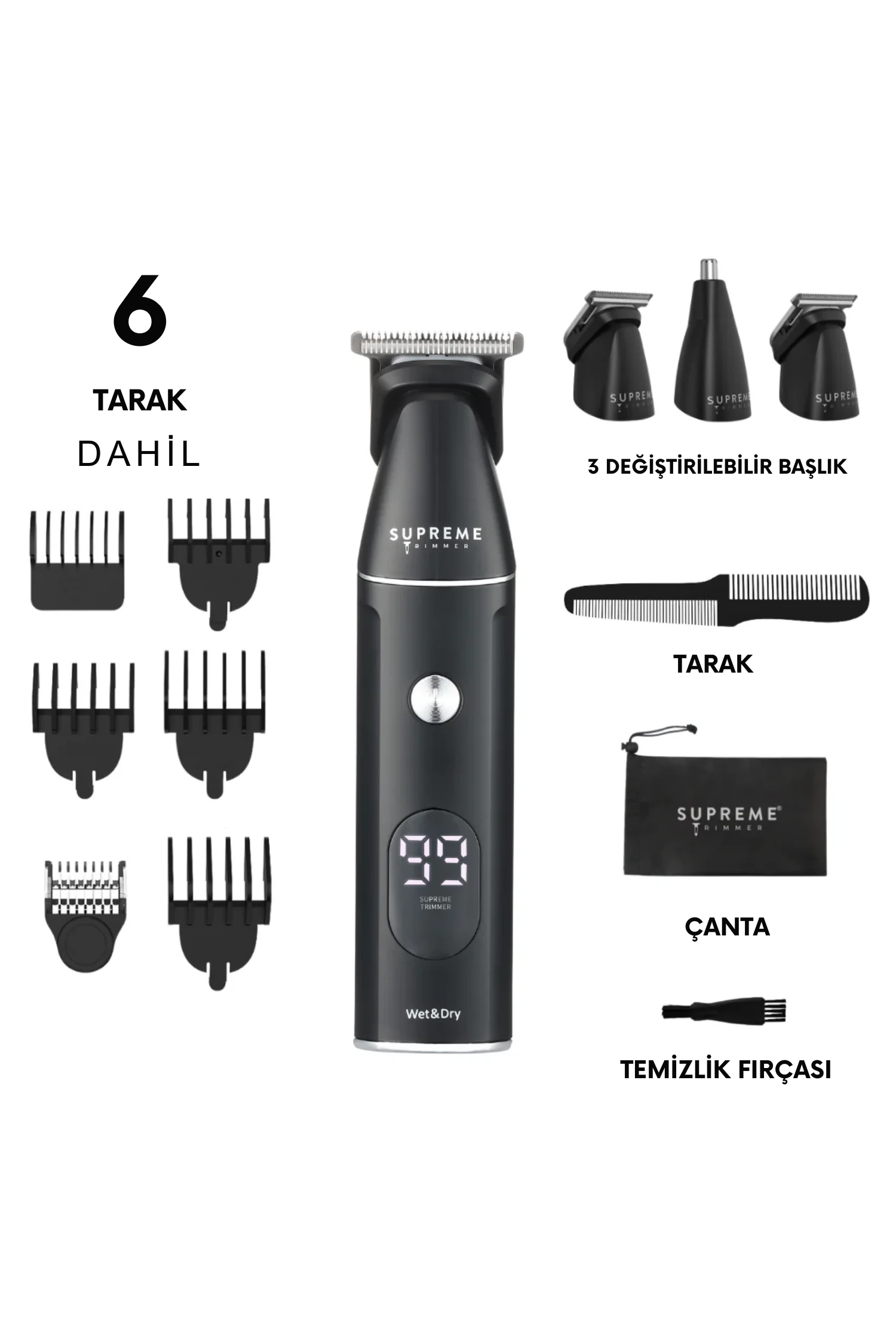 Supreme Trimmer Multigroomer 3.0 Islak/Kuru 14 Parça Erkek Tıraş Makinesi Seti – Burun Kulak Sakal Saç Bakımı