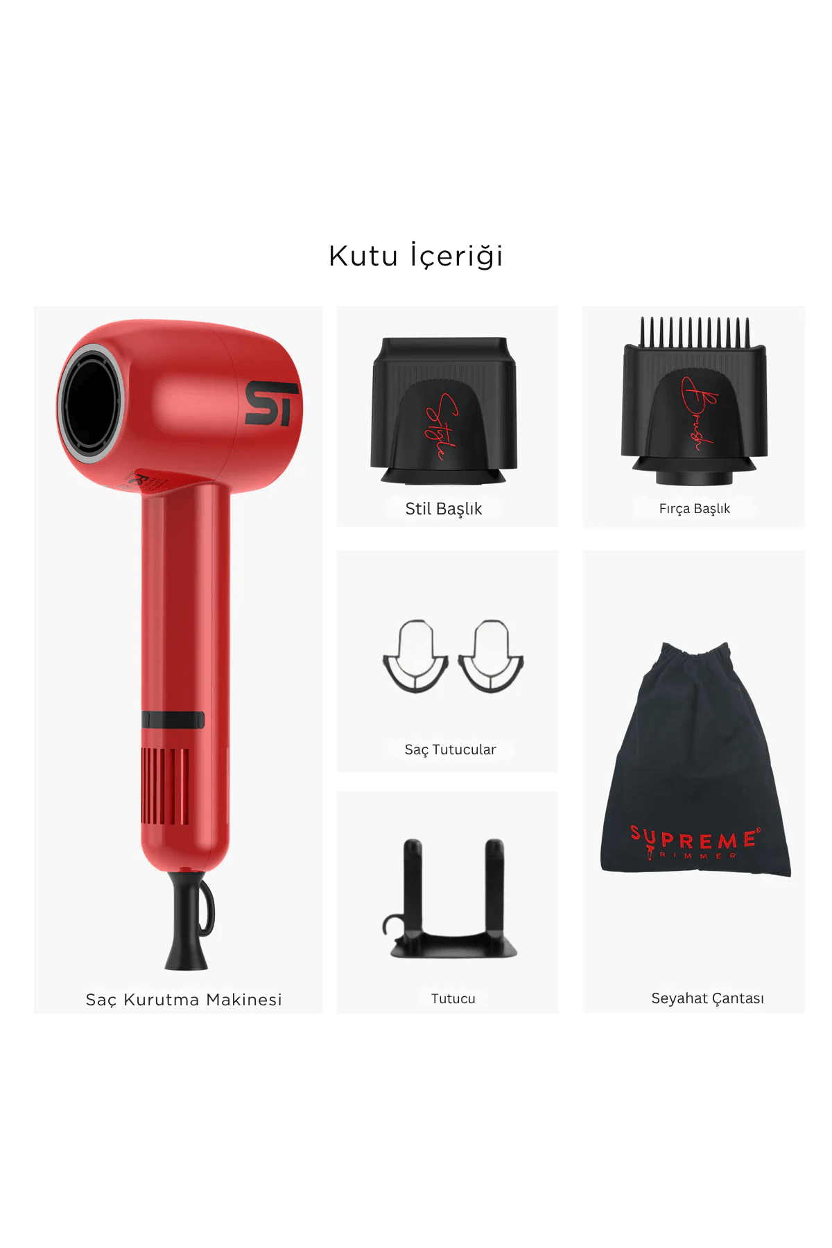 Supreme Trimmer Kırmızı Saç Kurutma Makinesi – 3 Isı 3 Hız Ayarı