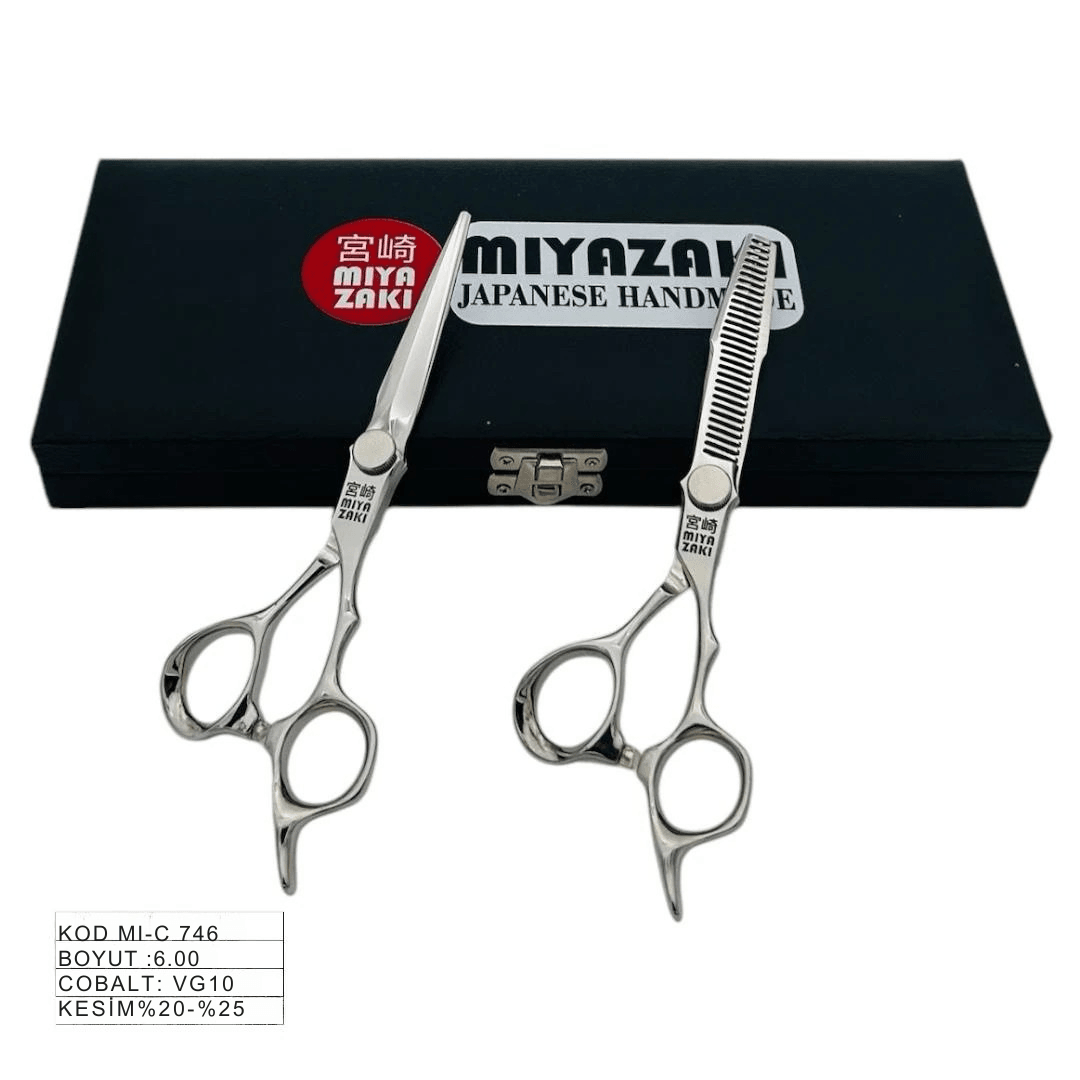 Miyazaki Japanese Handmade 6” VG10 Çelik Saç Kesim ve Seyreltme Makası Seti Profesyoneller İçin | MI-C 746