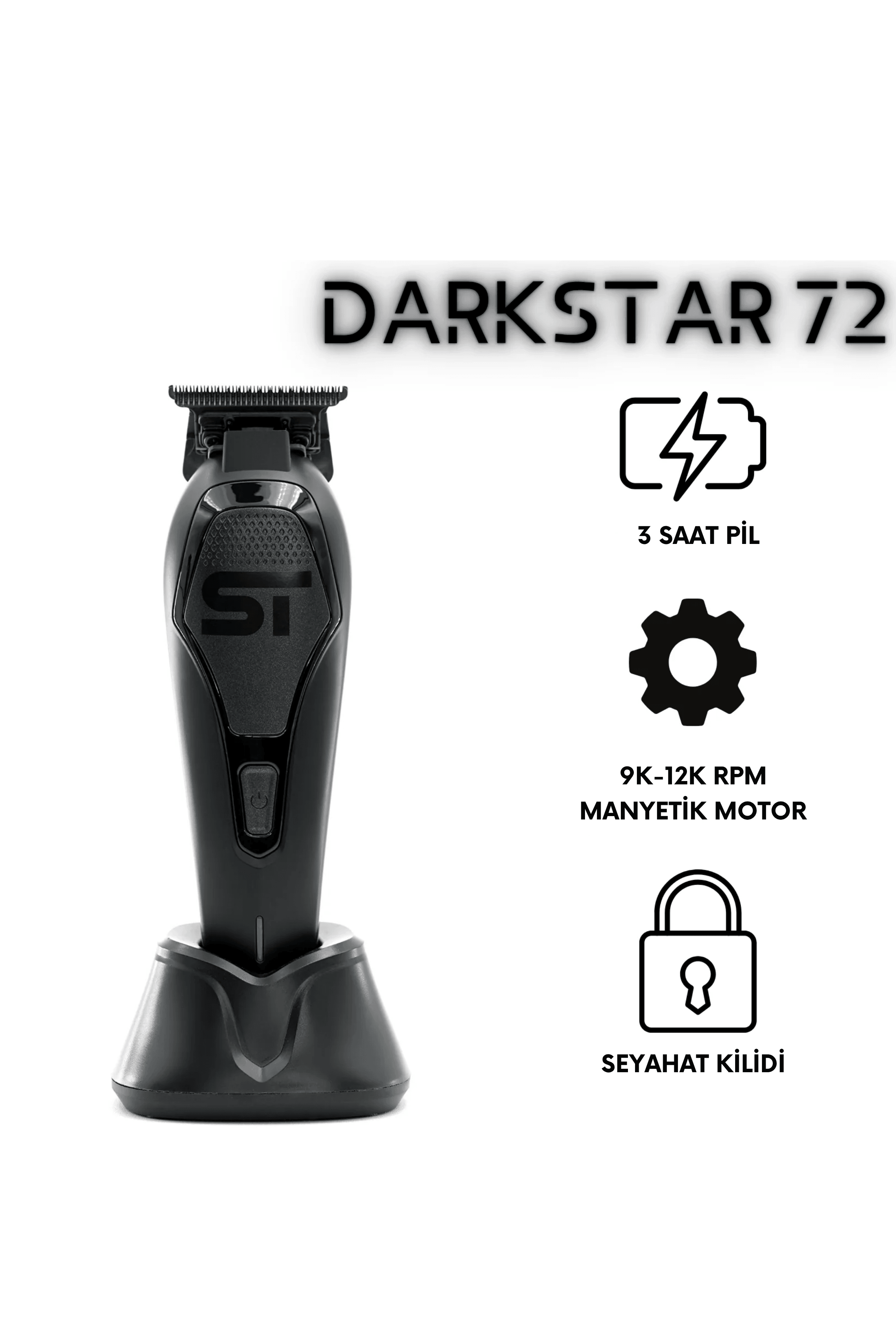 Supreme Trimmer DARKSTAR 72 Trimmer – 12.000 RPM Vektör Motor, DLC T-Blade (T3550), 3 Saat Kablosuz, Hafif & Ultra Sessiz