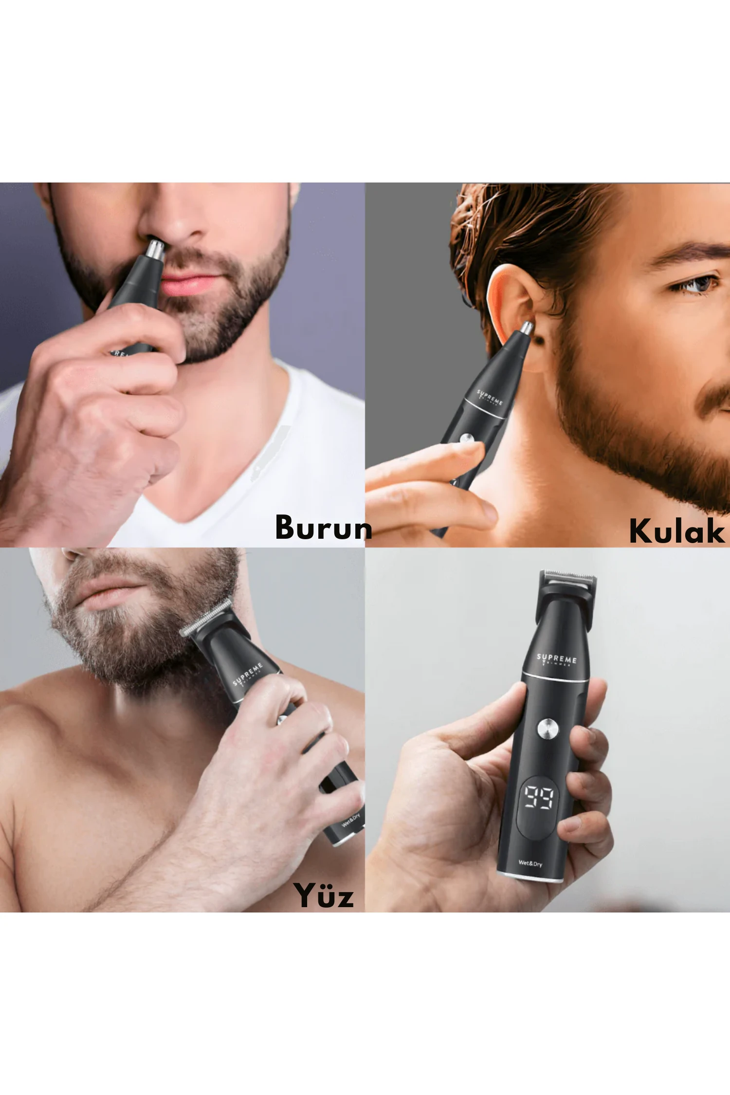 Supreme Trimmer Multigroomer 3.0 Islak/Kuru 14 Parça Erkek Tıraş Makinesi Seti – Burun Kulak Sakal Saç Bakımı