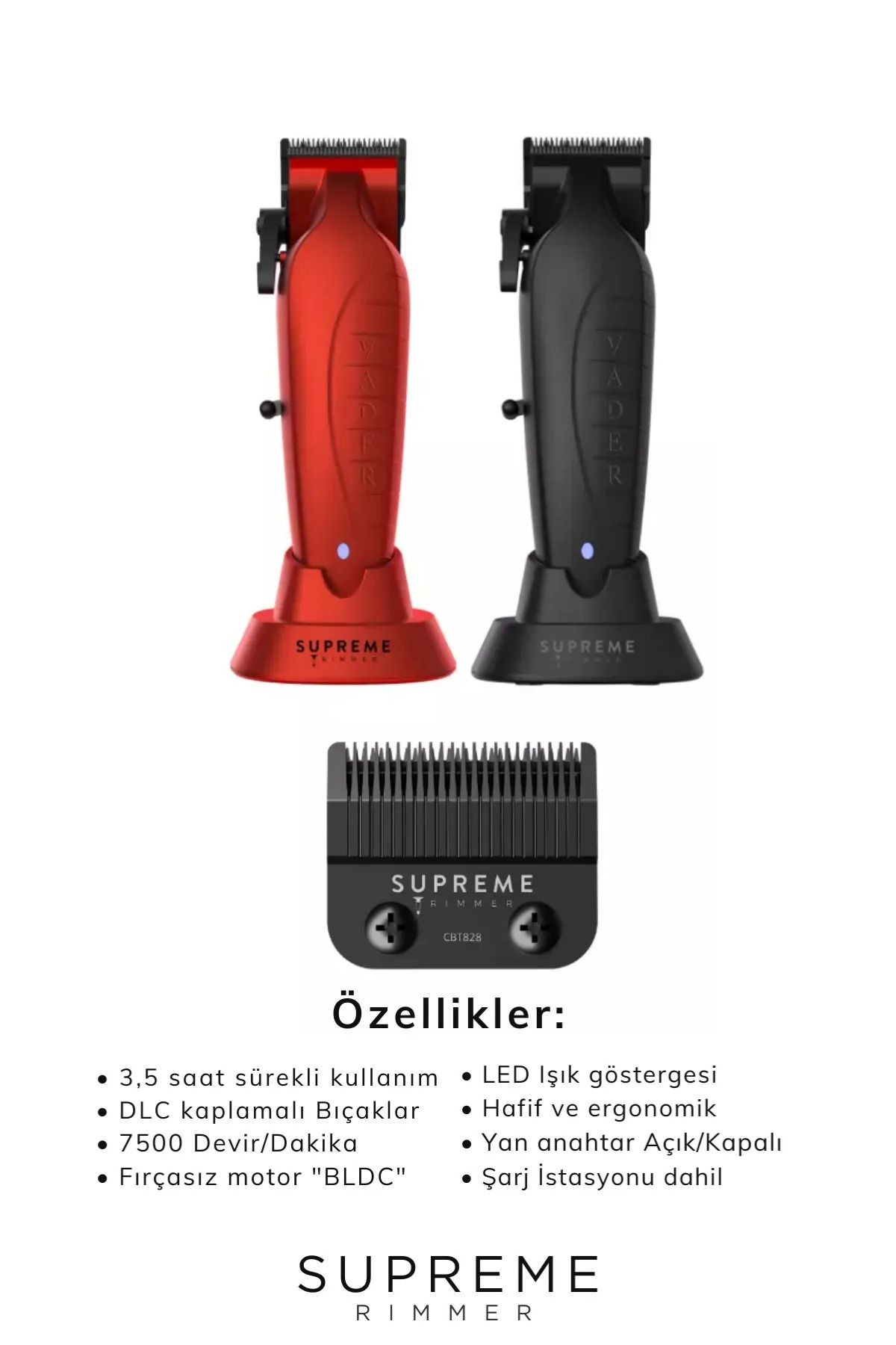 Supreme Trimmer Muhteşem Ikili Set Vader Profesyonel Kablosuz Saç Sakal Kesim Çizim Tıraş Makinesi