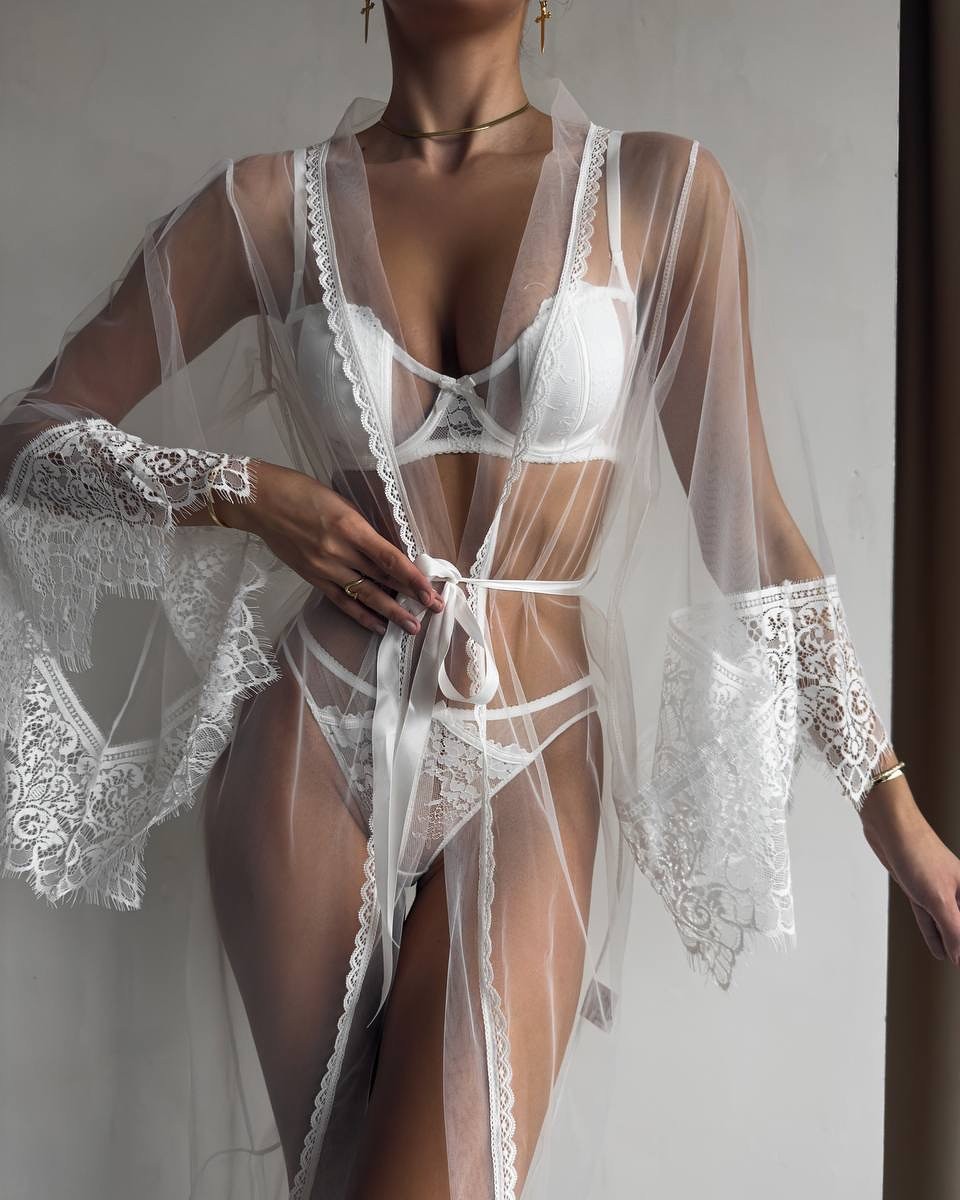 Lace Tül Dantel Sabahlık Sabahlık