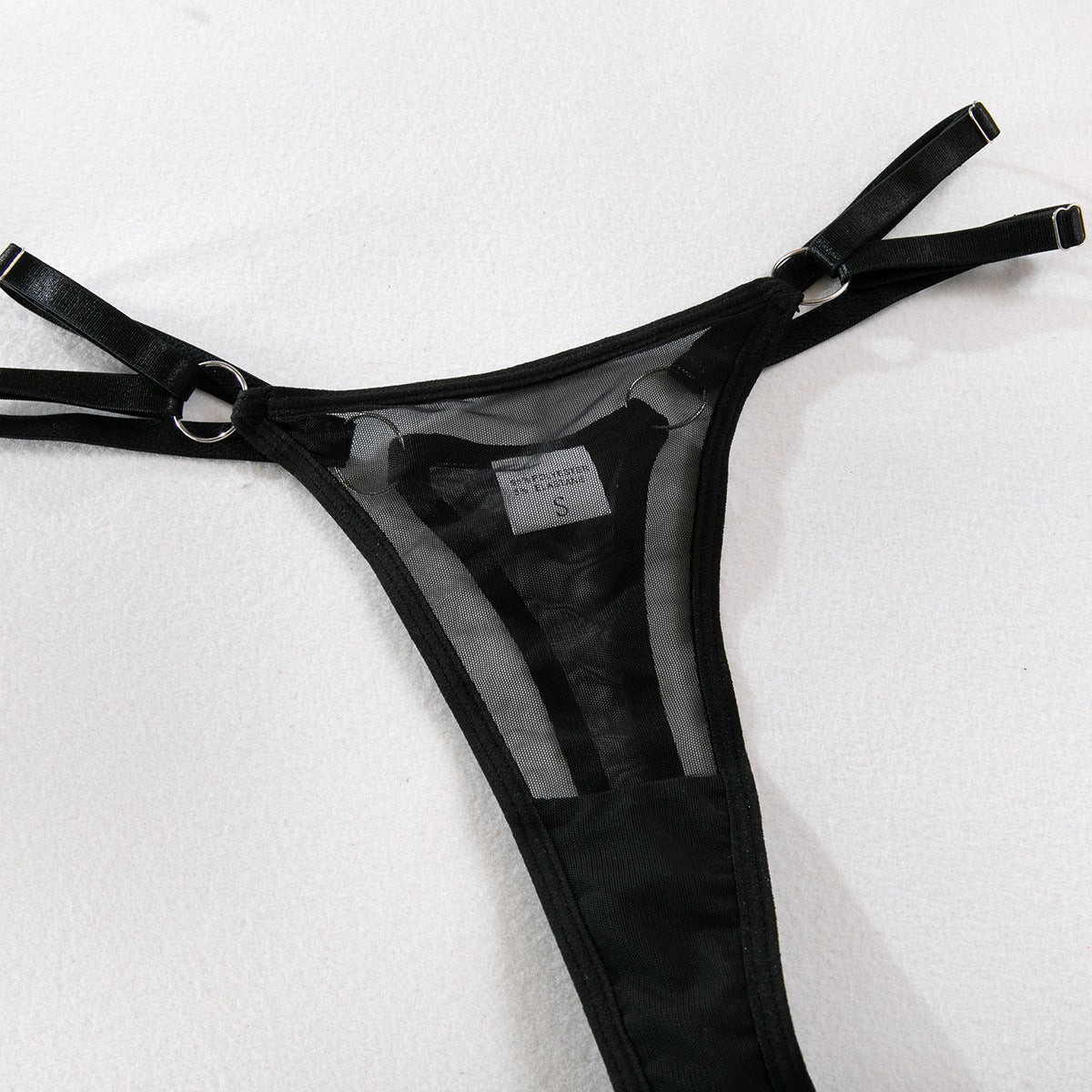 Siyah Transparan Jartiyer Takımı | Ayarlanabilir Strappy Tasarım - 3 Parça Seksi İç Giyim