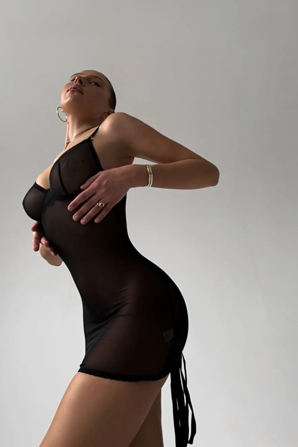 Transparan Vücuda Oturan File Babydoll | Sırt Bağlamalı, İnce Askılı
