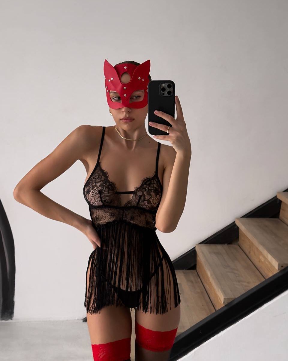 Midnight Fringe Babydoll | Tanga Hediyeli