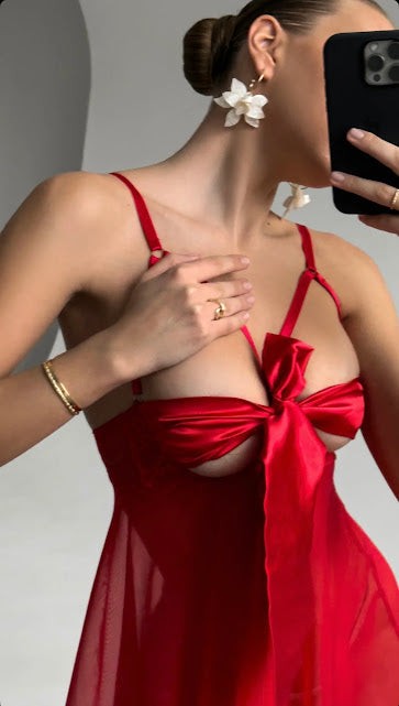 Kurdele Detaylı Transparan Babydoll Gecelik | Siyah & Kırmızı Renk Seçenekli - Seksi ve Şık
