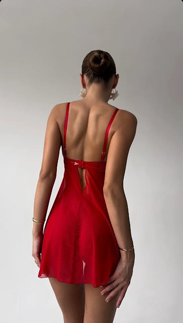 Kurdele Detaylı Transparan Babydoll Gecelik | Siyah & Kırmızı Renk Seçenekli - Seksi ve Şık