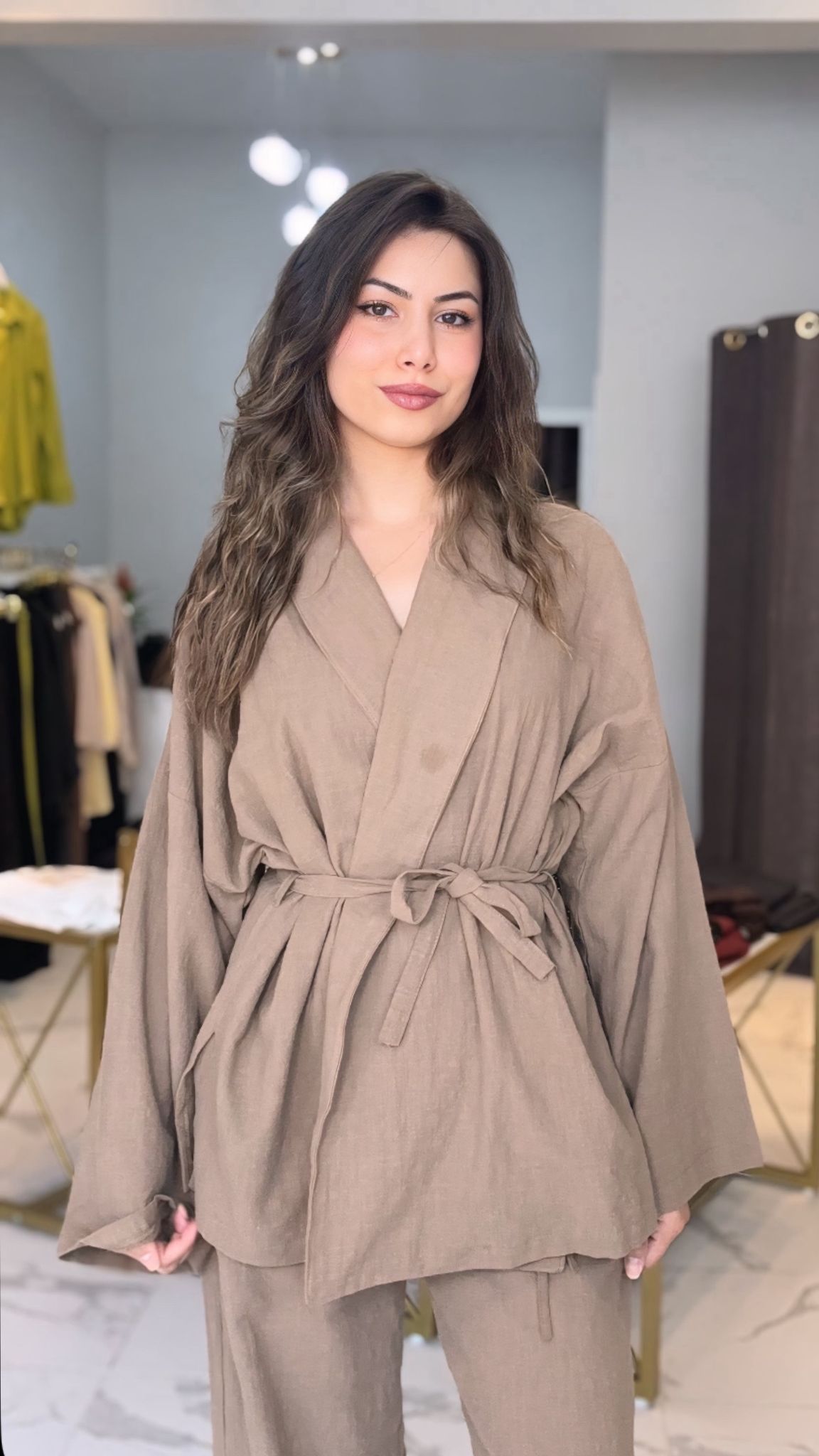 kahve kimono takım 