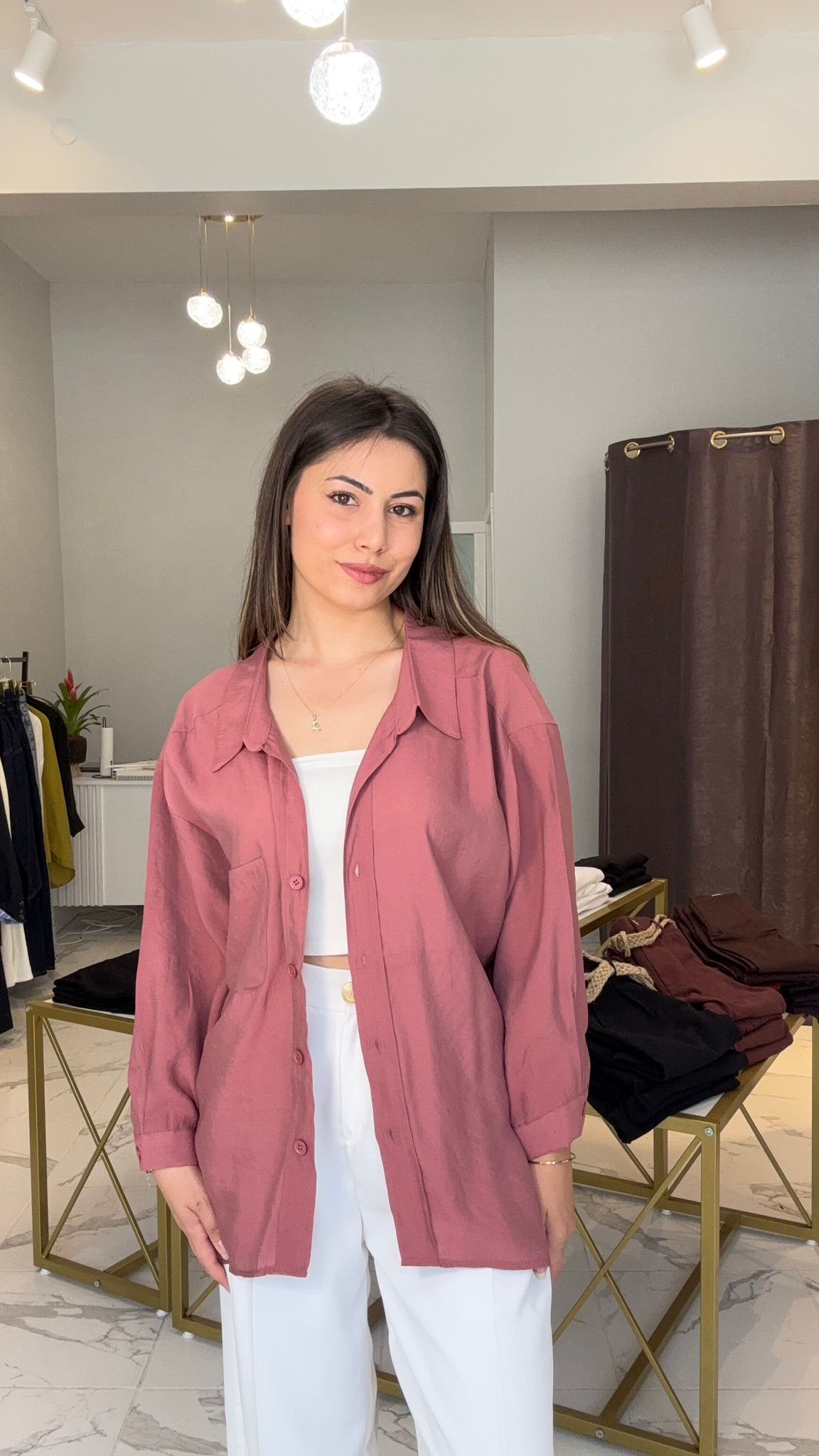 Gül kurusu oversize gömlek 