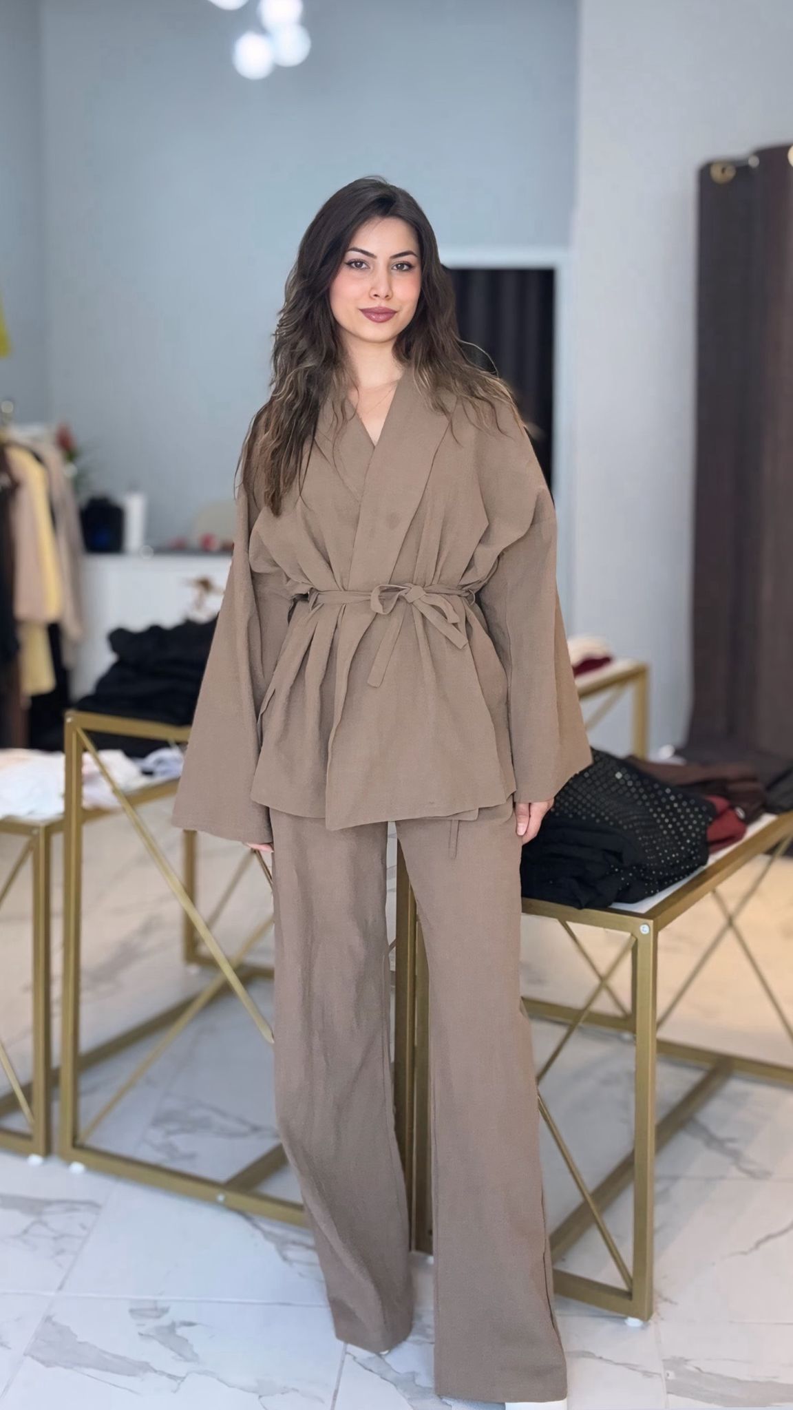 kahve kimono takım 