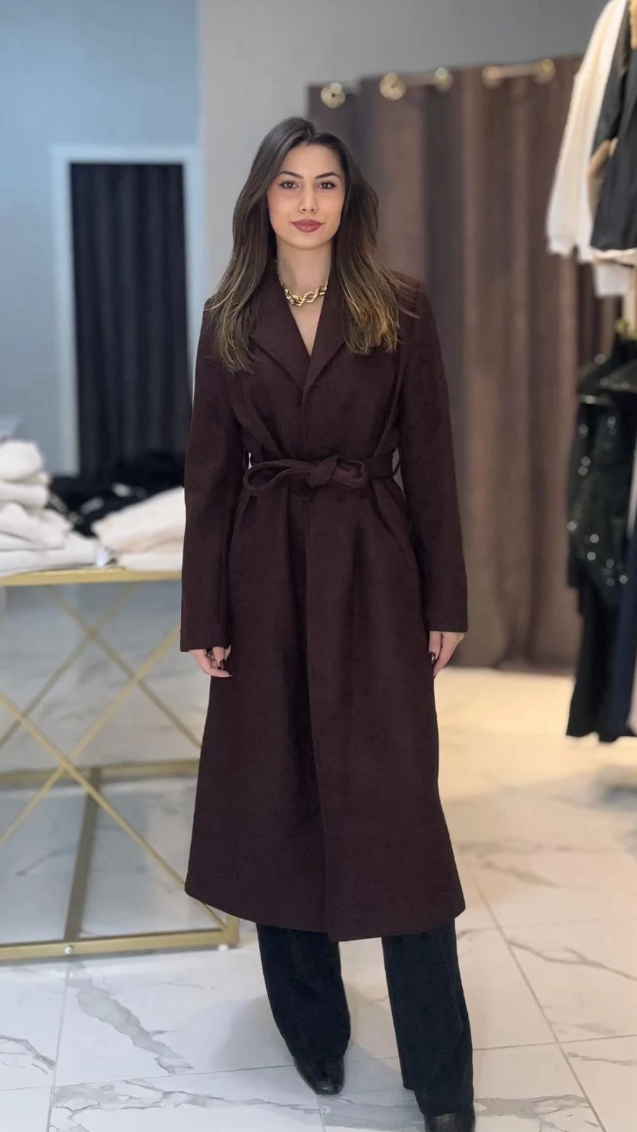 Mürdüm uzun kaşe kaban