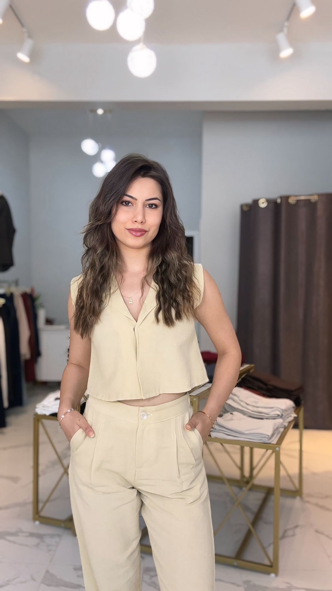 Sarı keten takım 