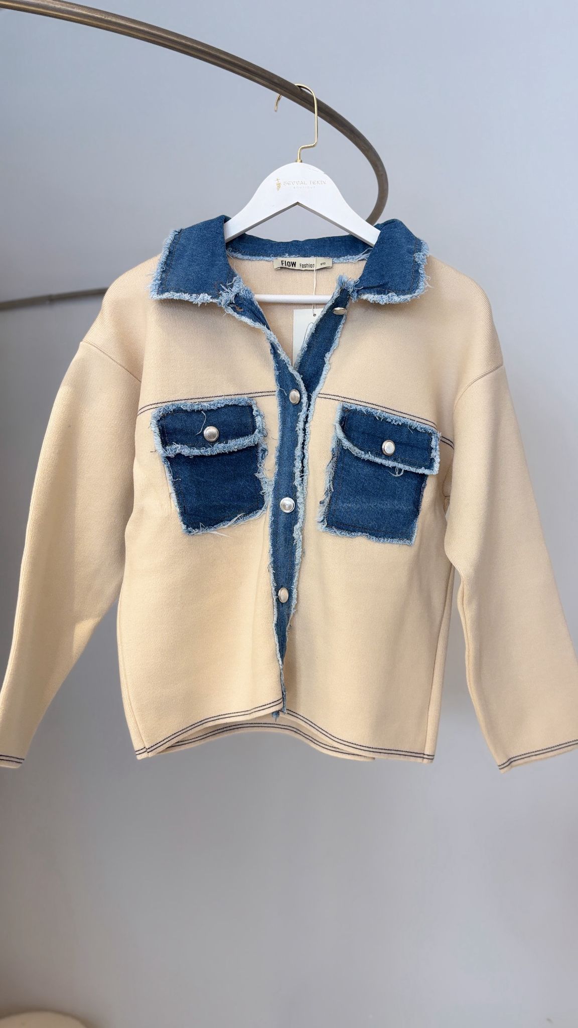 Kot detaylı triko tasarım ceket 