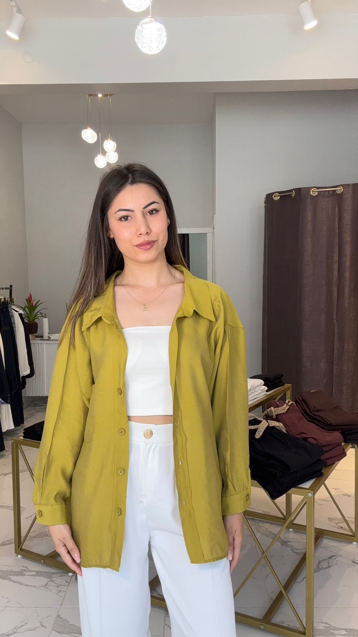 Yağ yeşili oversize gömlek 