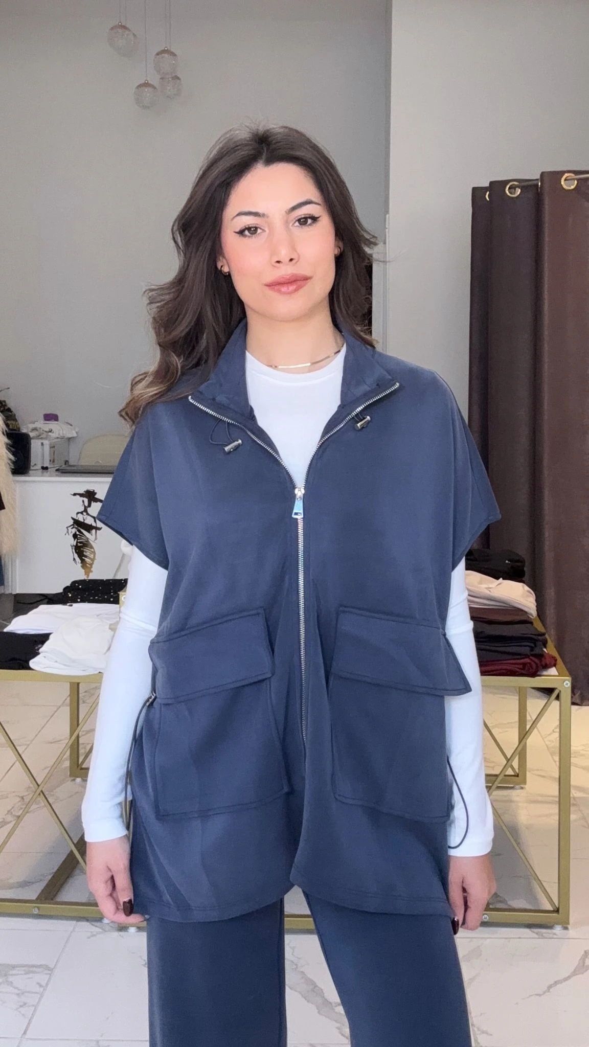 Antrasit modal kumaş yelekli takım 