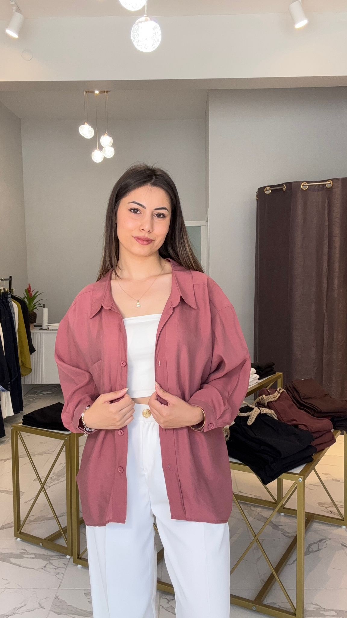 Gül kurusu oversize gömlek 