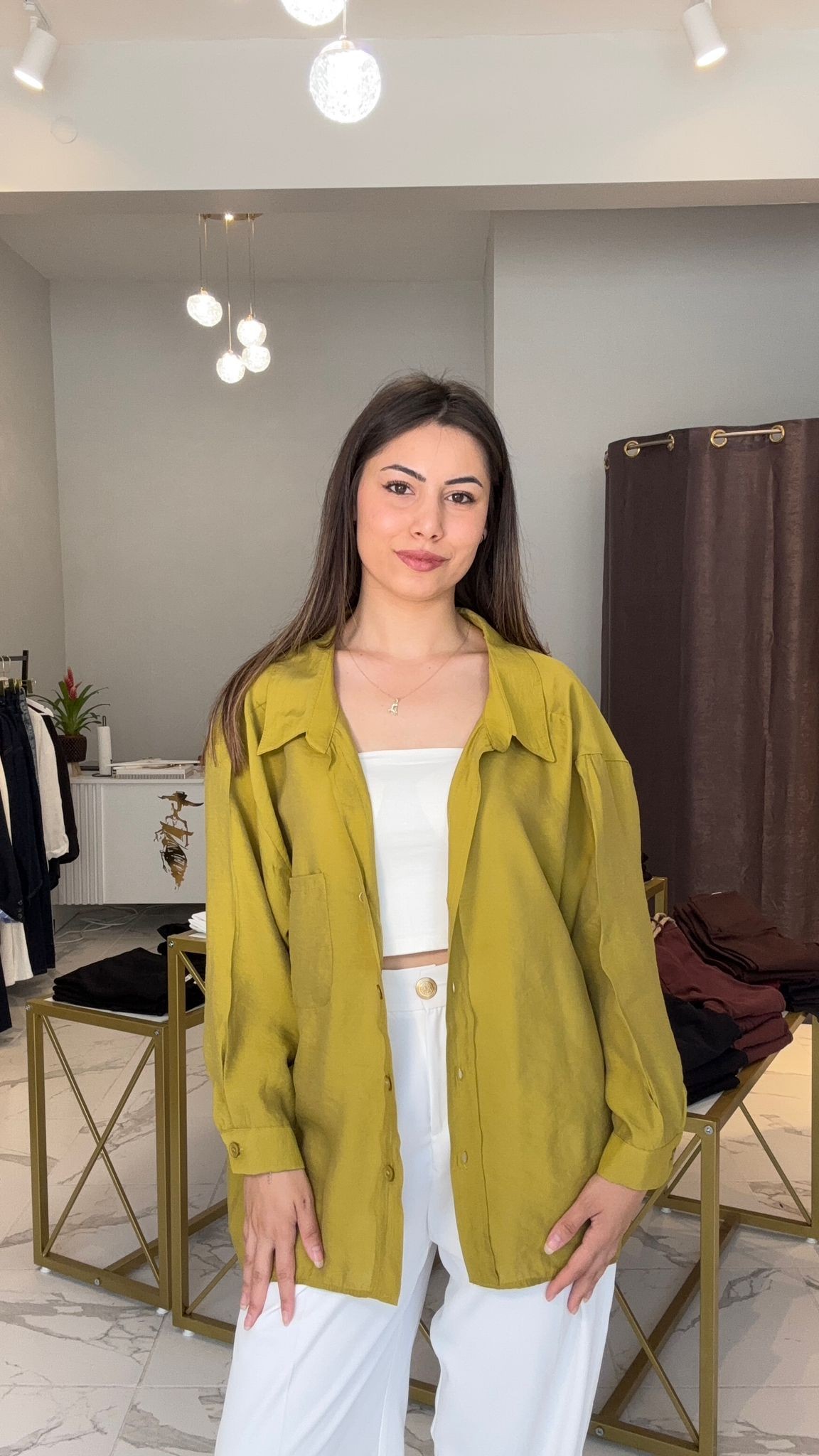 Yağ yeşili oversize gömlek 