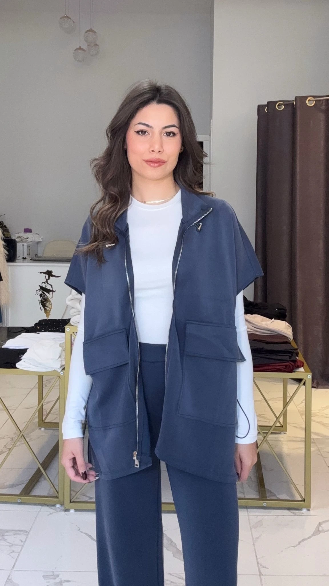 Antrasit modal kumaş yelekli takım 