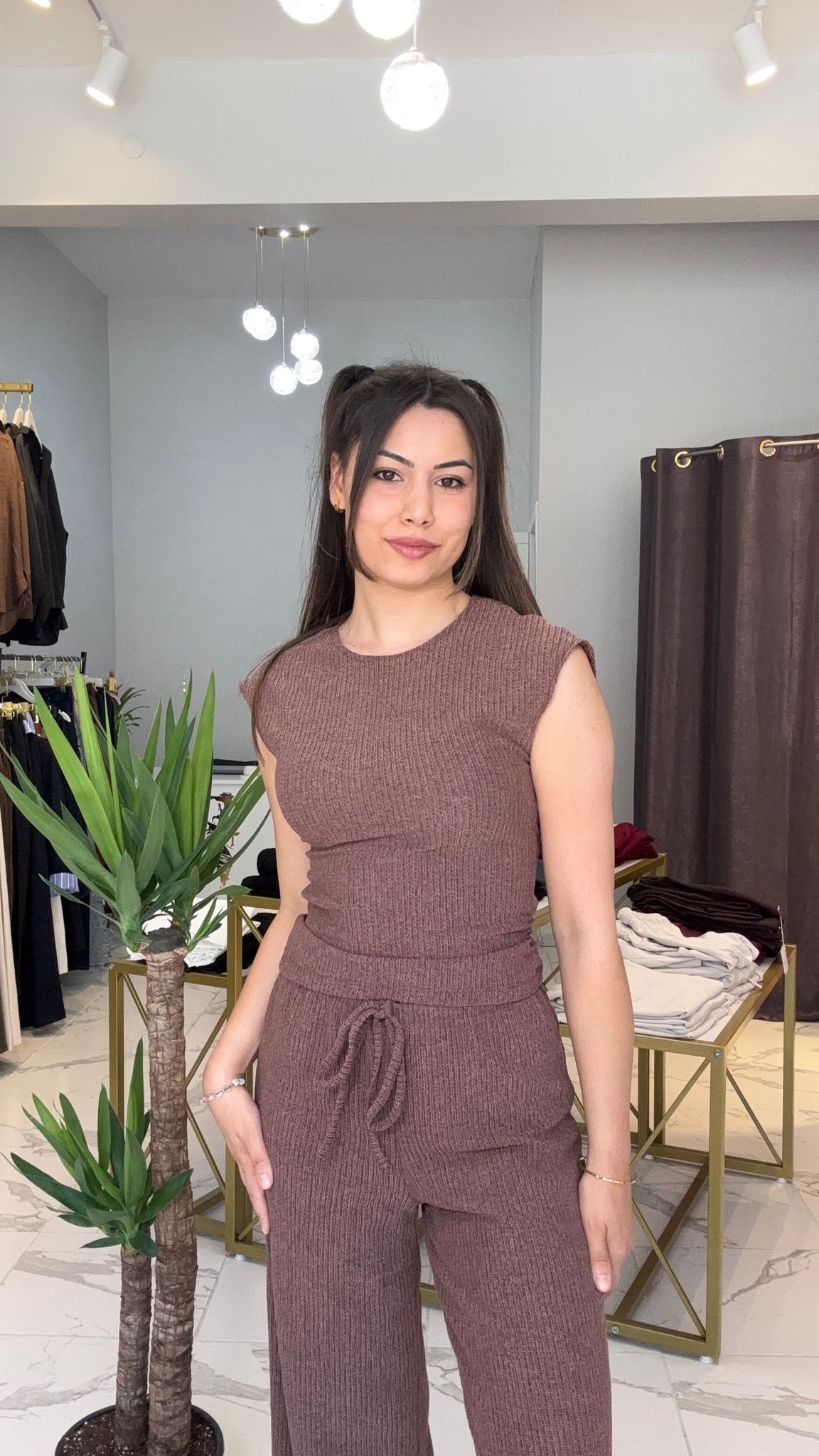 Örme kahve alt üst takım 