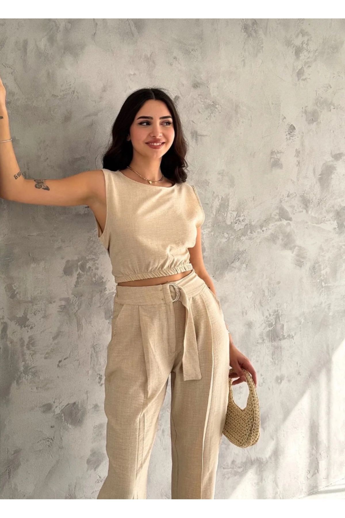 Kadın Pantolon Crop Takım