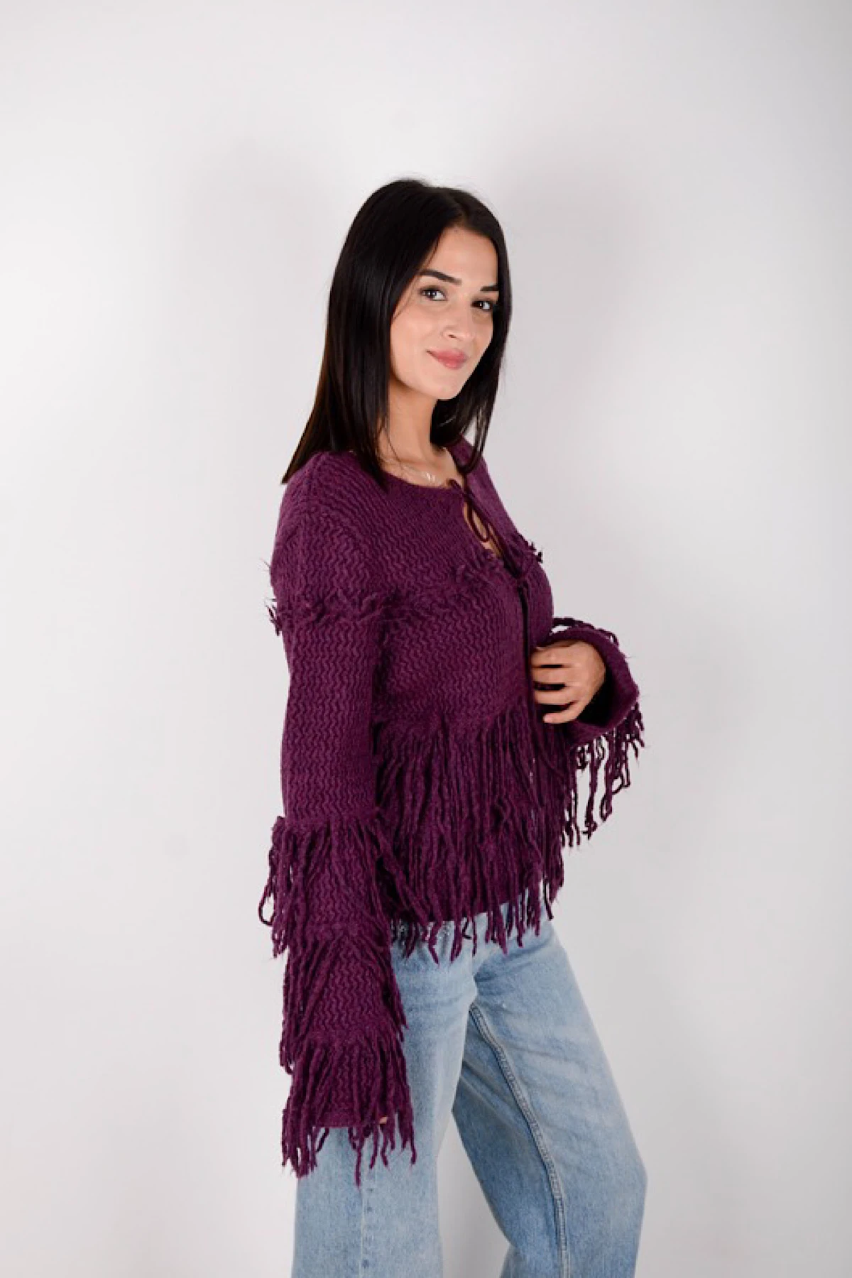 Püskül Detaylı Triko Hırka