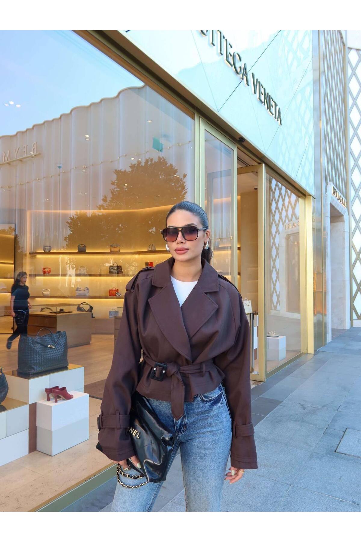 Kadın Bel Kemer Deyaylı Coton Trençkot