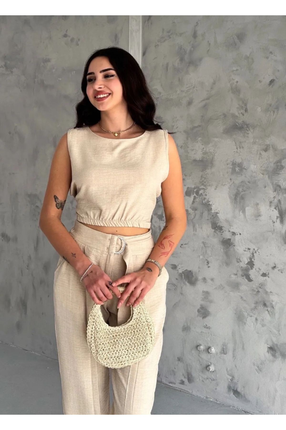 Kadın Pantolon Crop Takım
