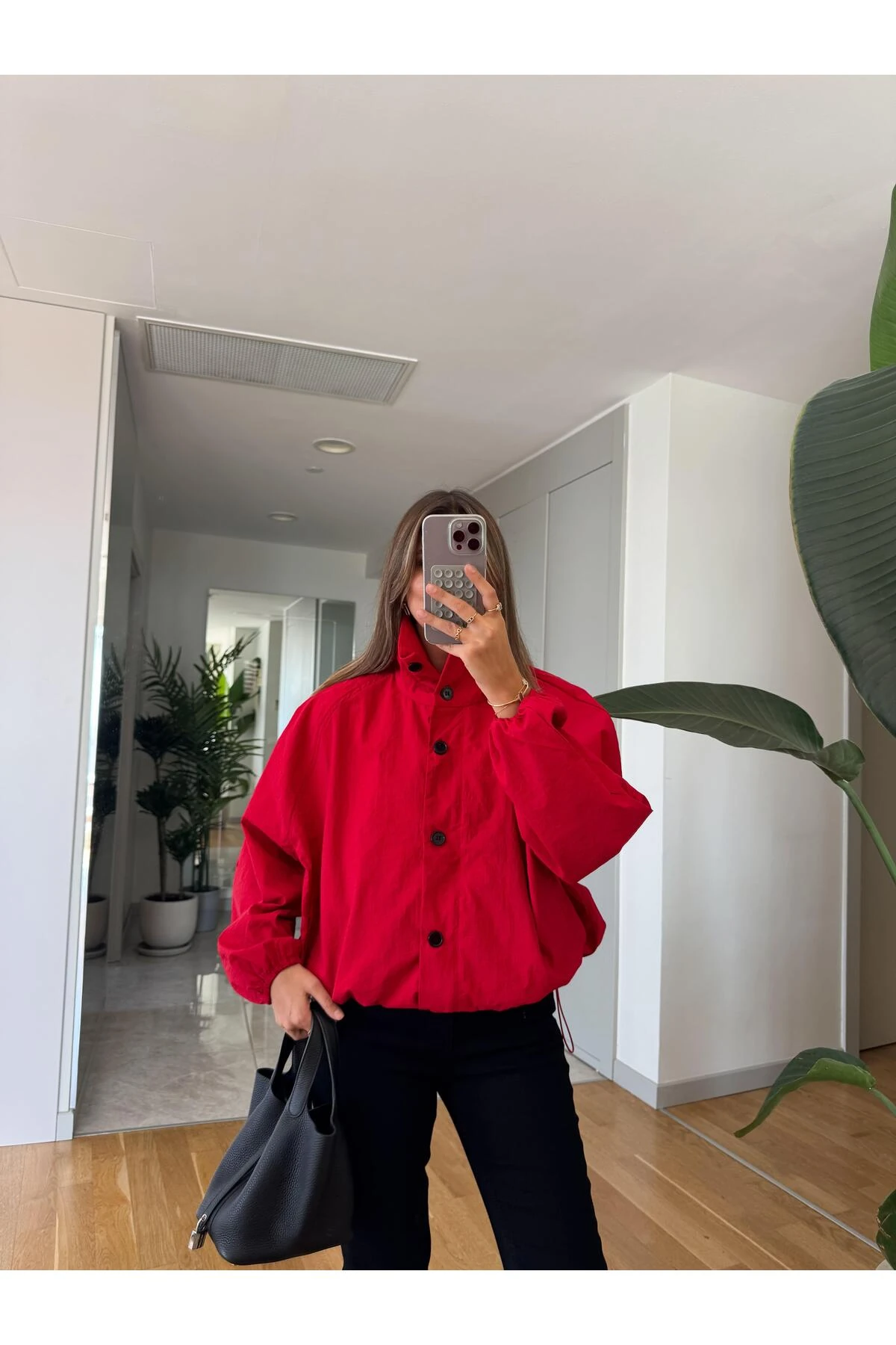 Kadın Dik Yaka Büzgülü Bomber Ceket