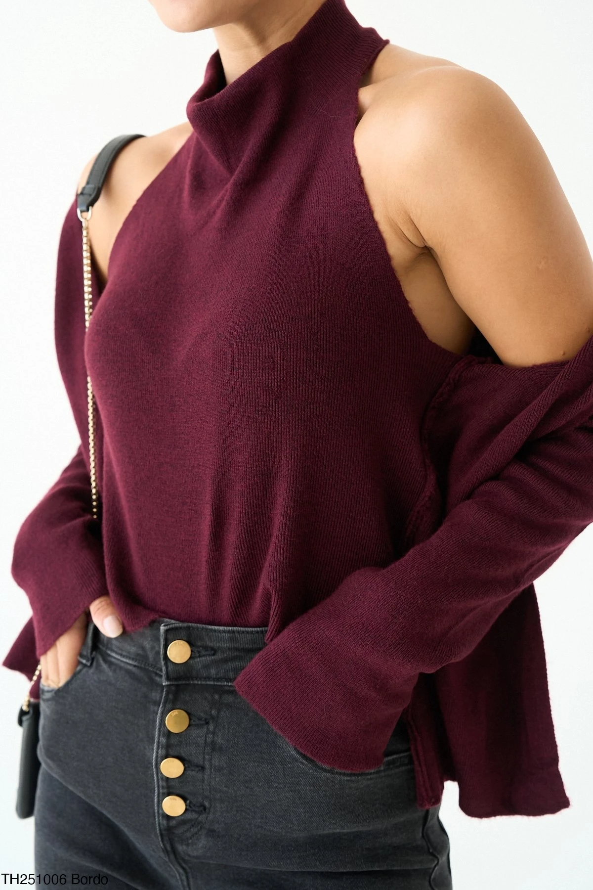 Kadın Boğazlı Yaka Bluz Hırka Pamuklu İkili Set