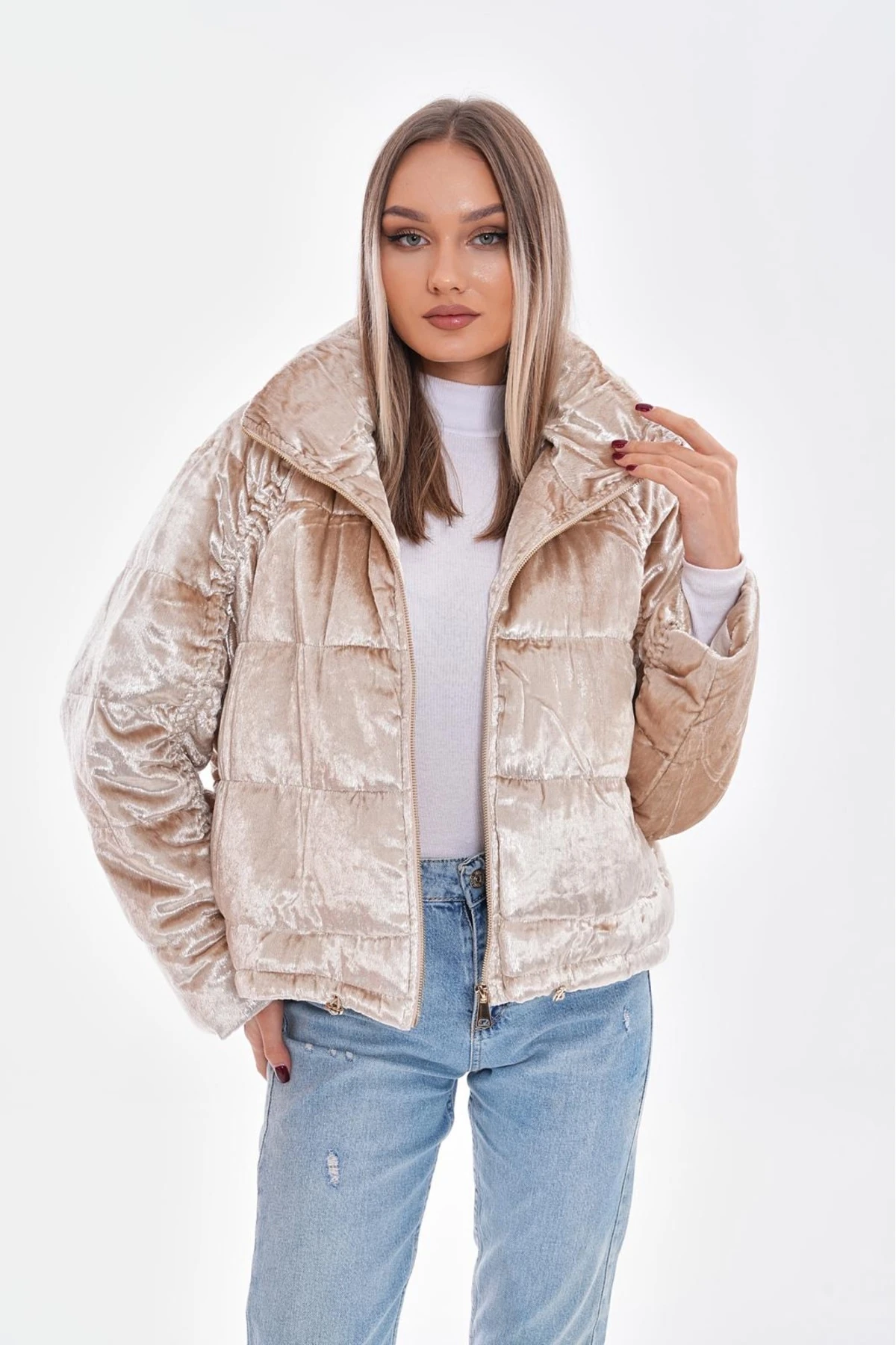 Kadın Kadife Parlak Standar Beden yumuşak Dokulu Mont