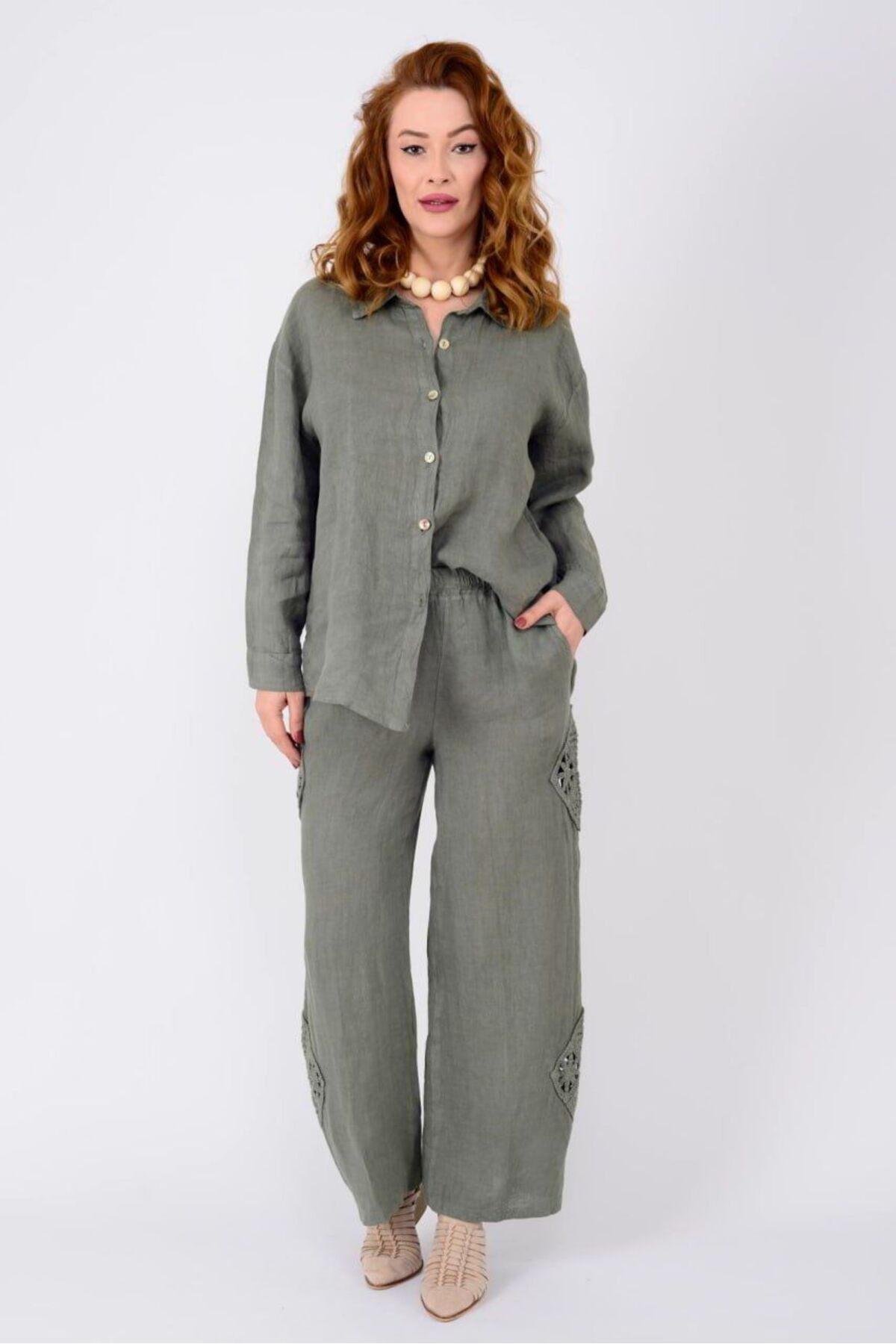 DANTEL DETAYLI 2'Lİ KETEN TAKIM %100 LiNEN