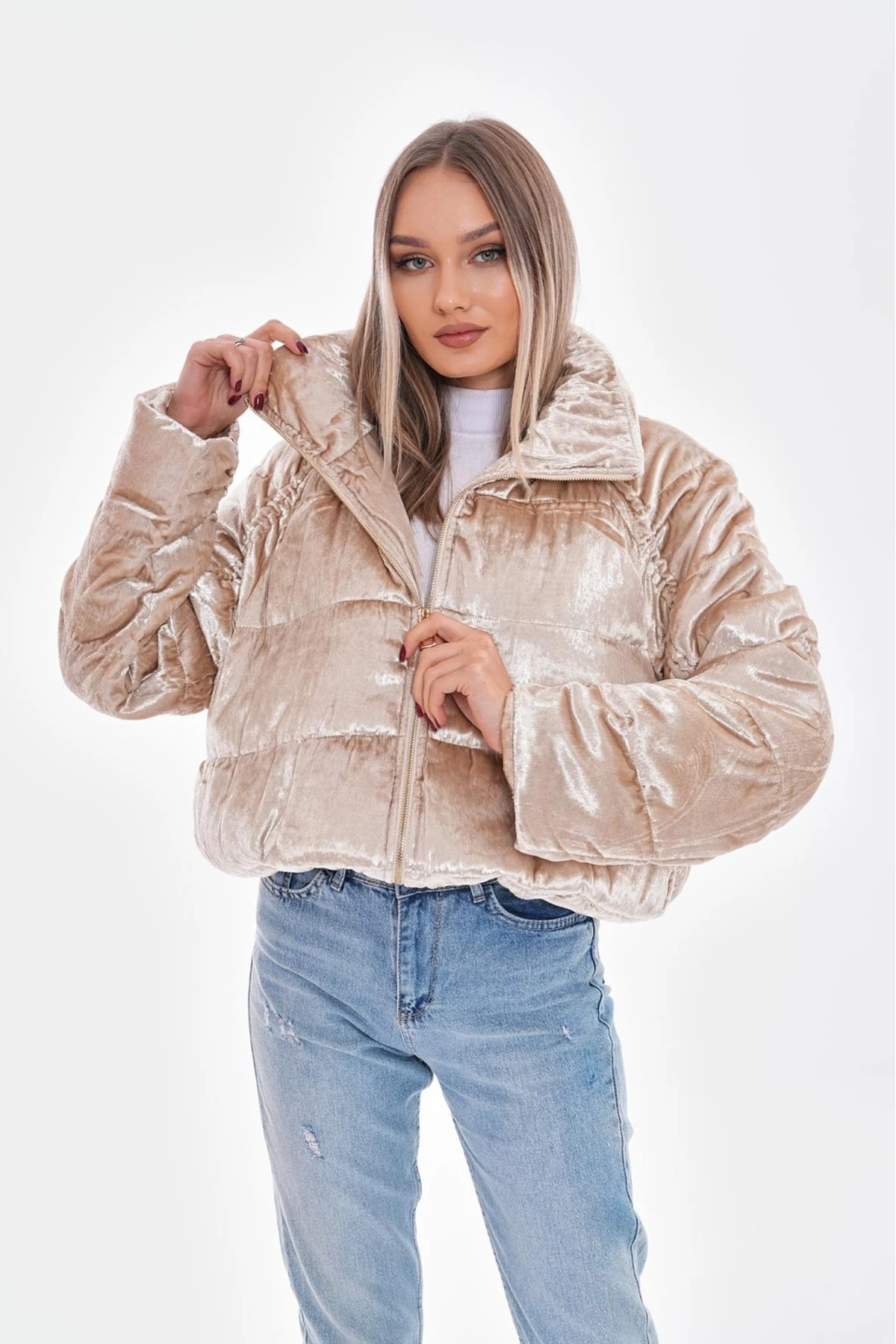 Kadın Kadife Parlak Standar Beden yumuşak Dokulu Mont