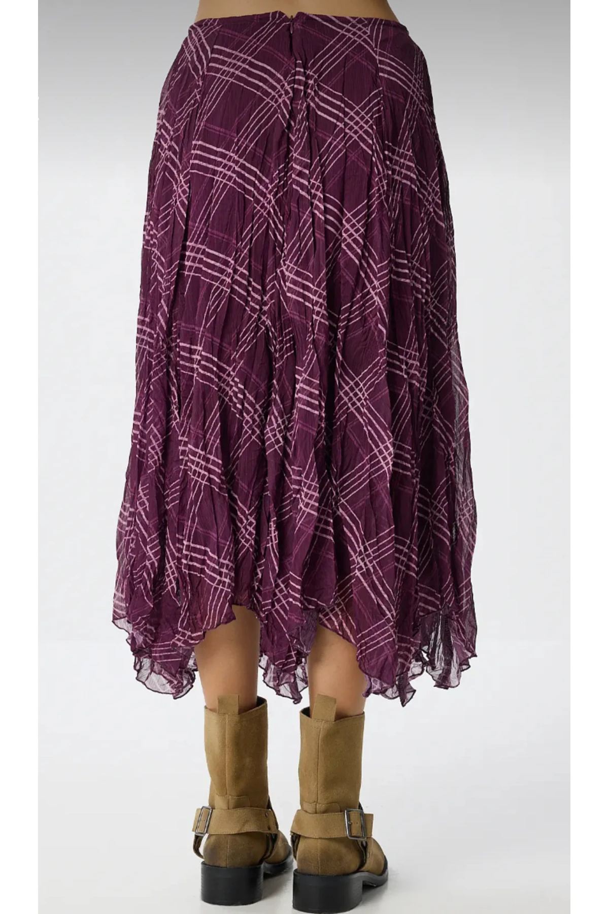Kadın Şifon Kırışık Desenli Midi Etek