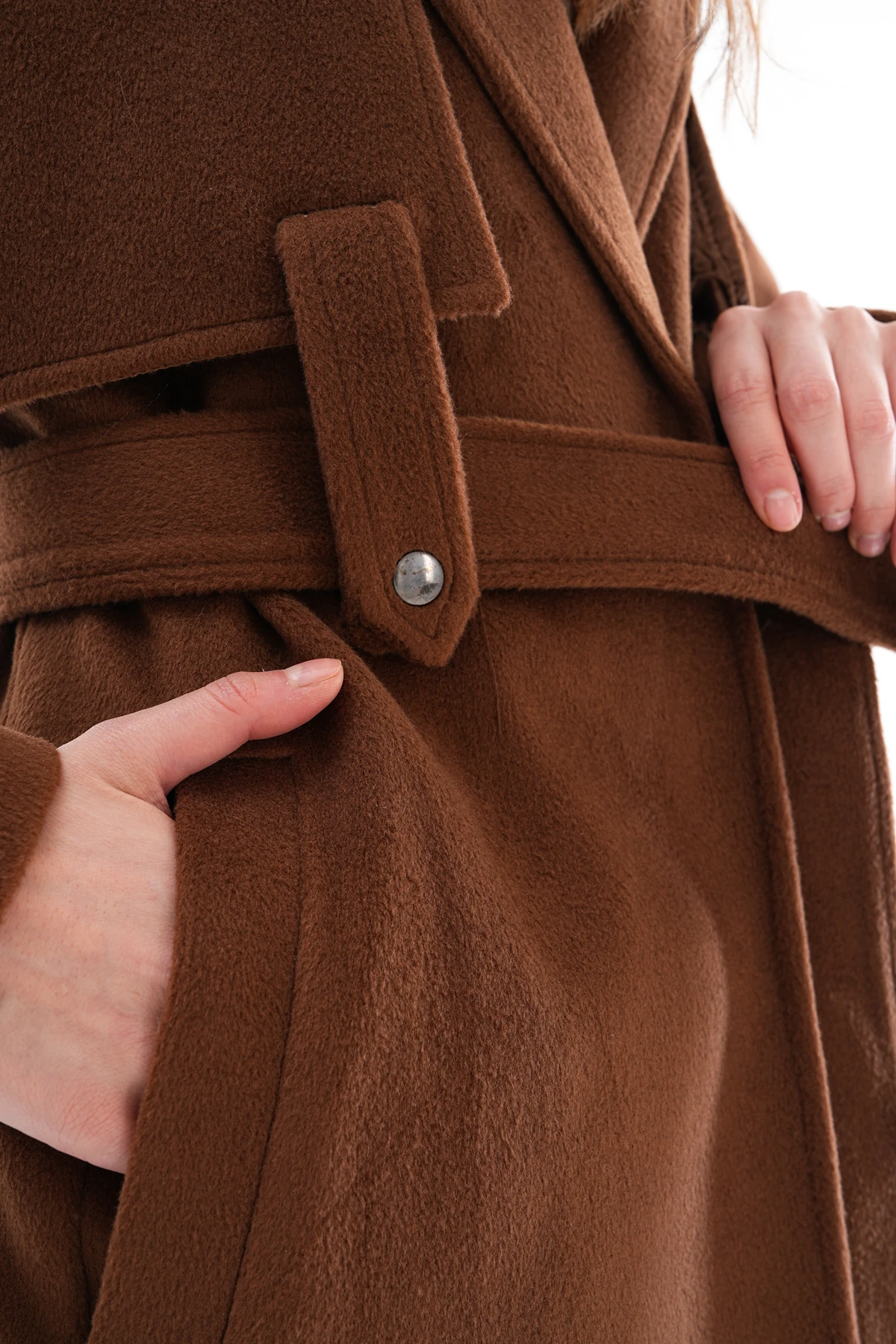 Kadın %100 Pamuk Acı Kahve Kaşe Kaban