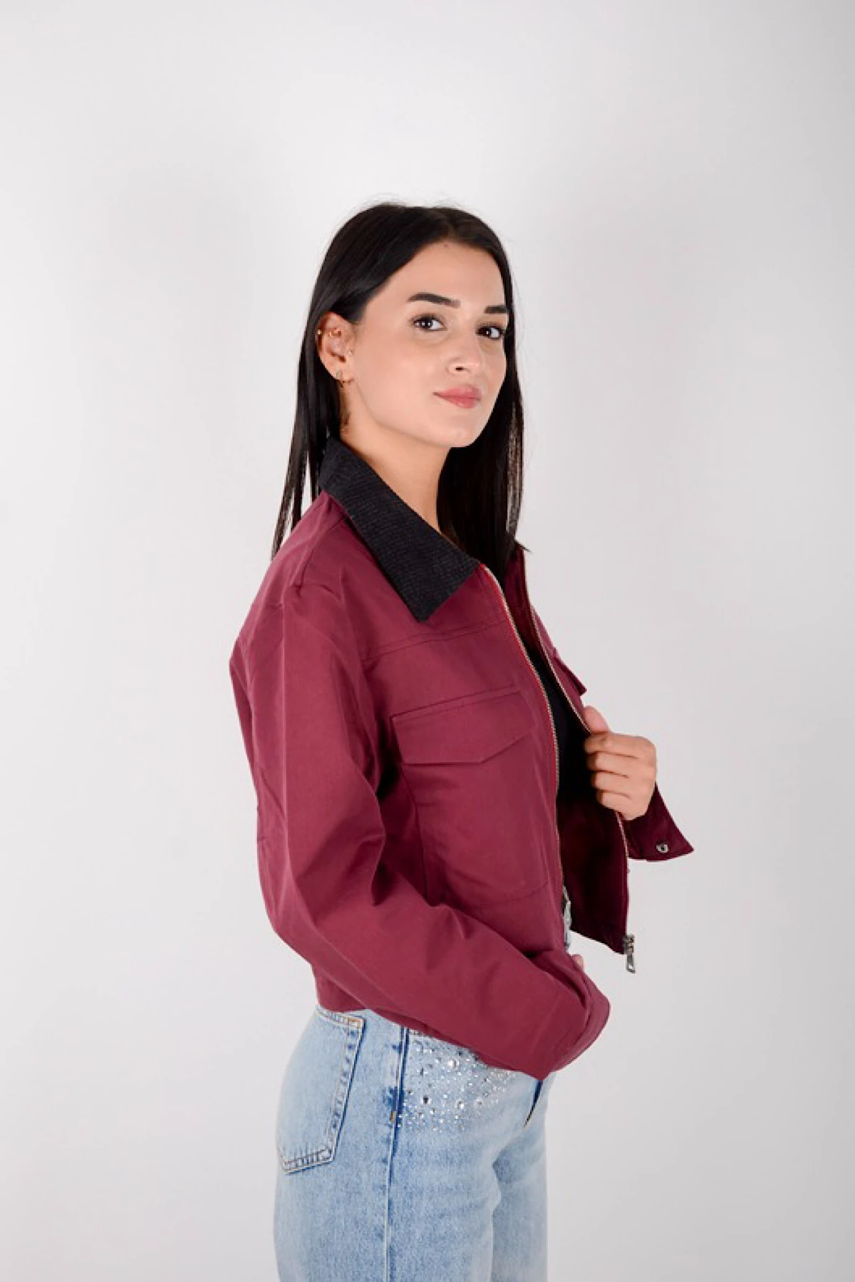 Kadın fitilli yaka yaka cep detaylı mevsimlik Ceket