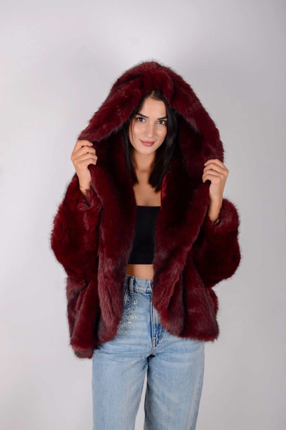 Kadın İthal Kapişonlu Astarlı Cepli Kaban