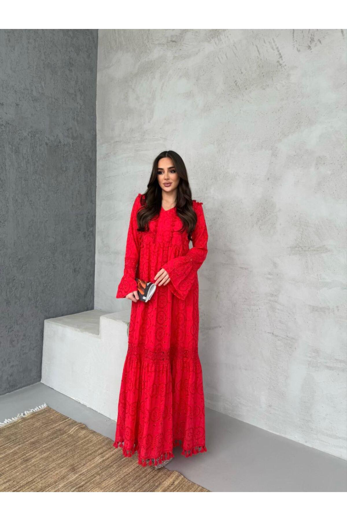 Kadın Fisto Tam Astarlı Pembe Uzun Elbise